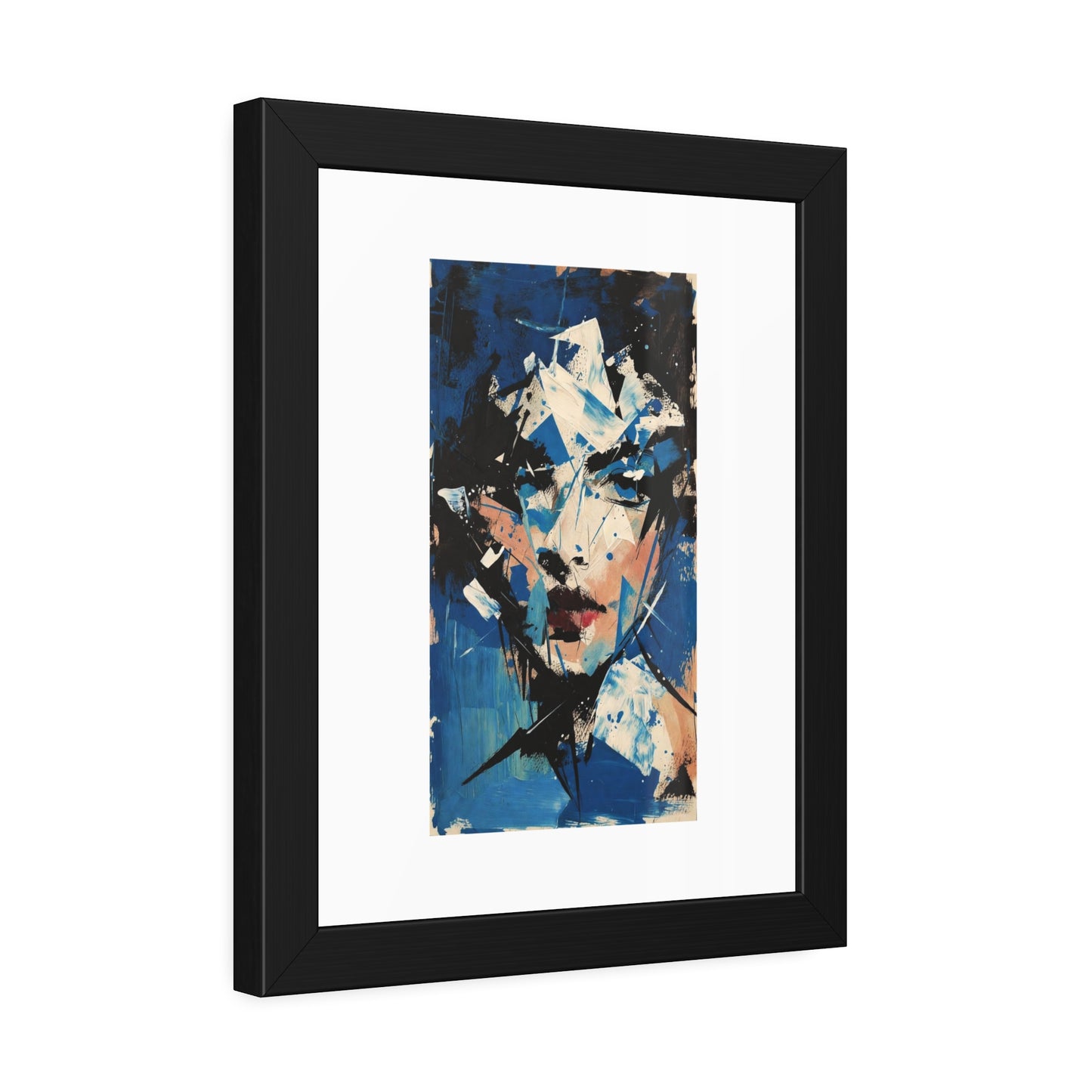 Abstract Blue Portrait Framed Paper Poster — Modern Expressionist Wall Art