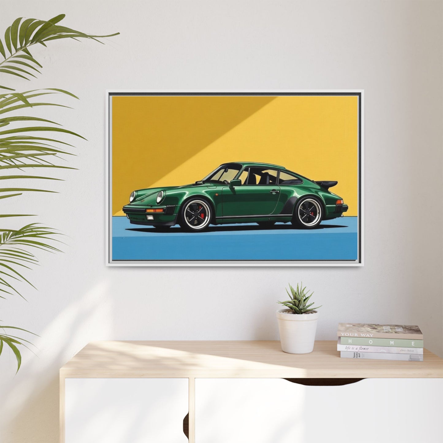 Framed Matte Canvas — Green Sports Car Wall Art