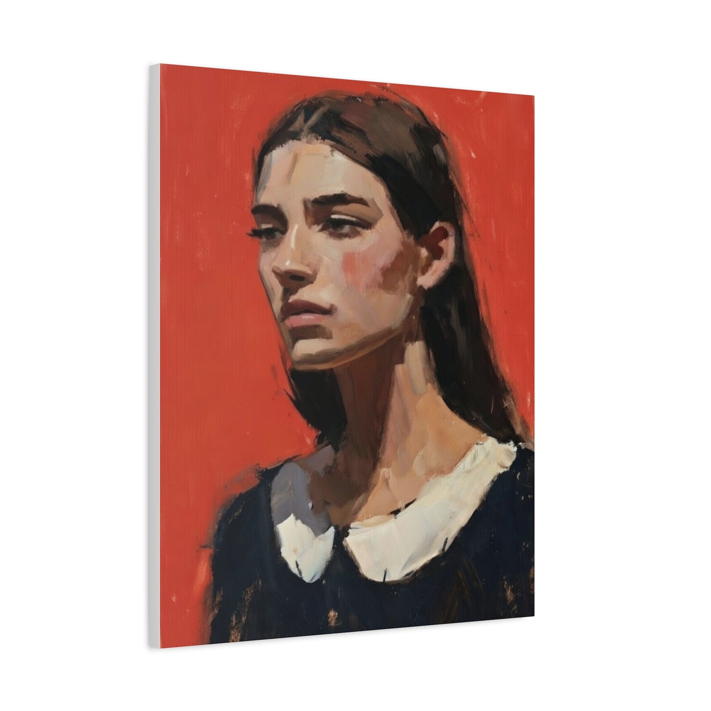 Portrait Canvas Print — Moody Red Figurative Art on Matte Stretched Canvas