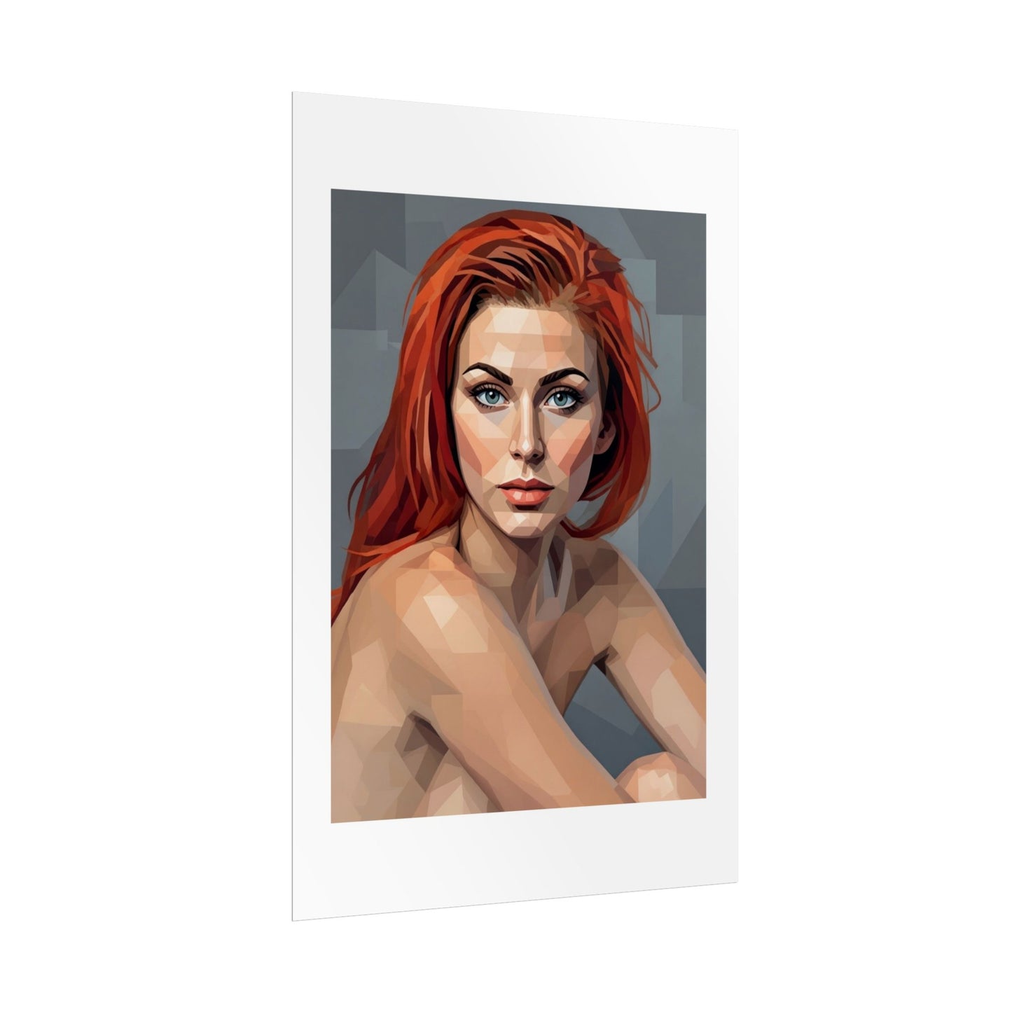 Geometric Redhead Portrait Poster — Modern Pop Art Rolled Print