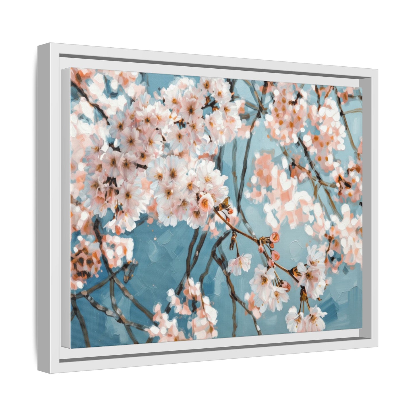 Framed Cherry Blossom Matte Canvas Print — Soft Pink Floral Wall Art