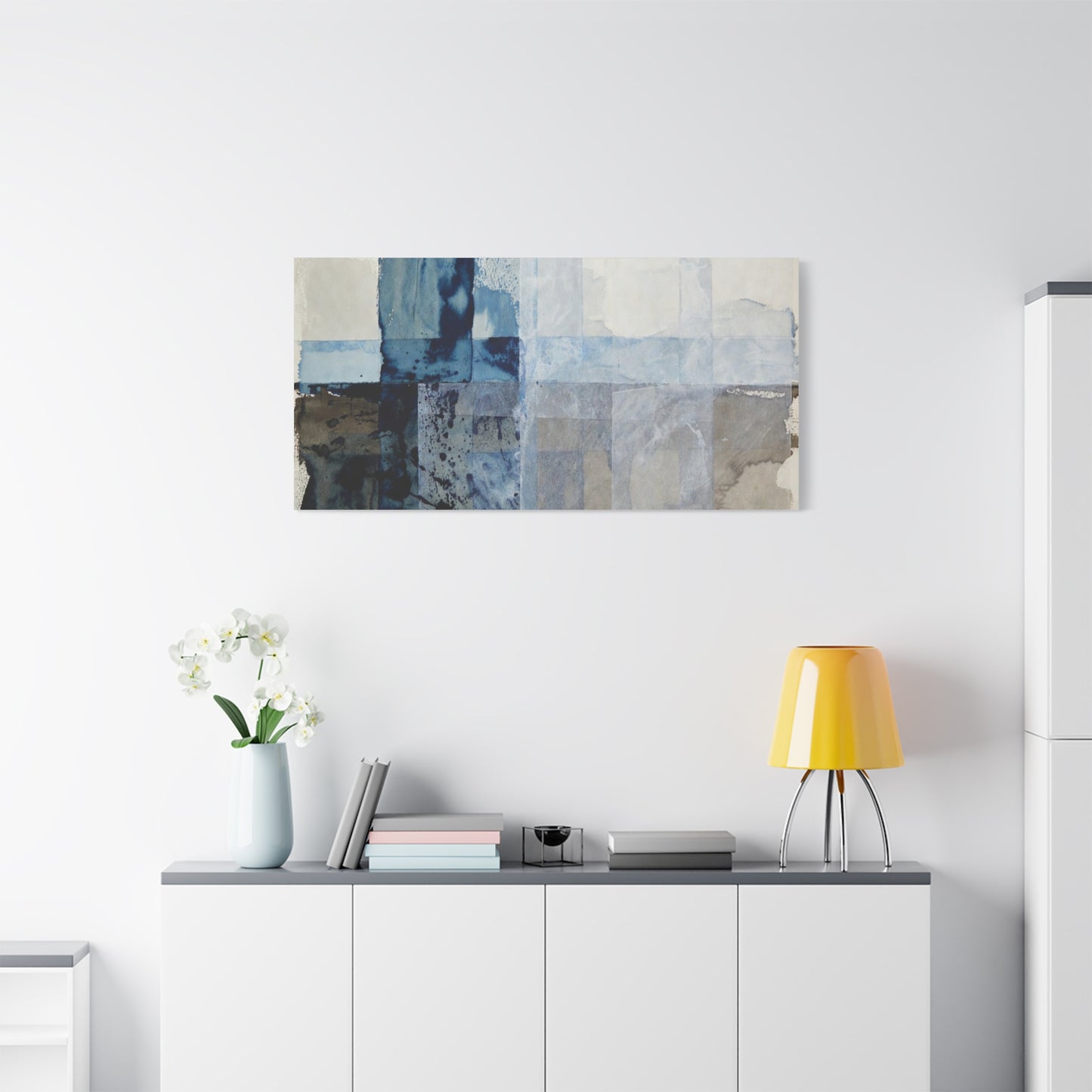 Abstract Blue Geometric Canvas Art — Stretched Matte Wall Decor
