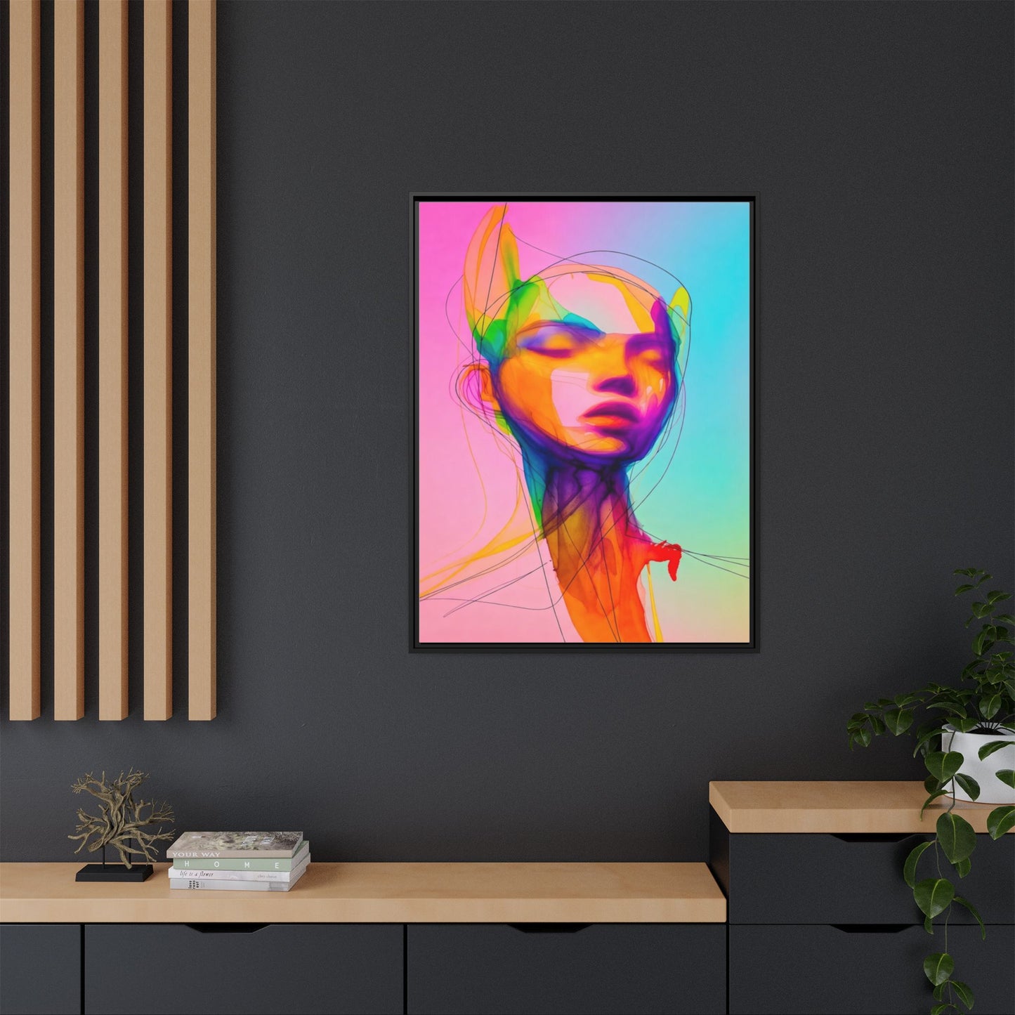 Framed Matte Canvas Art — Vibrant Abstract Portrait Wall Print