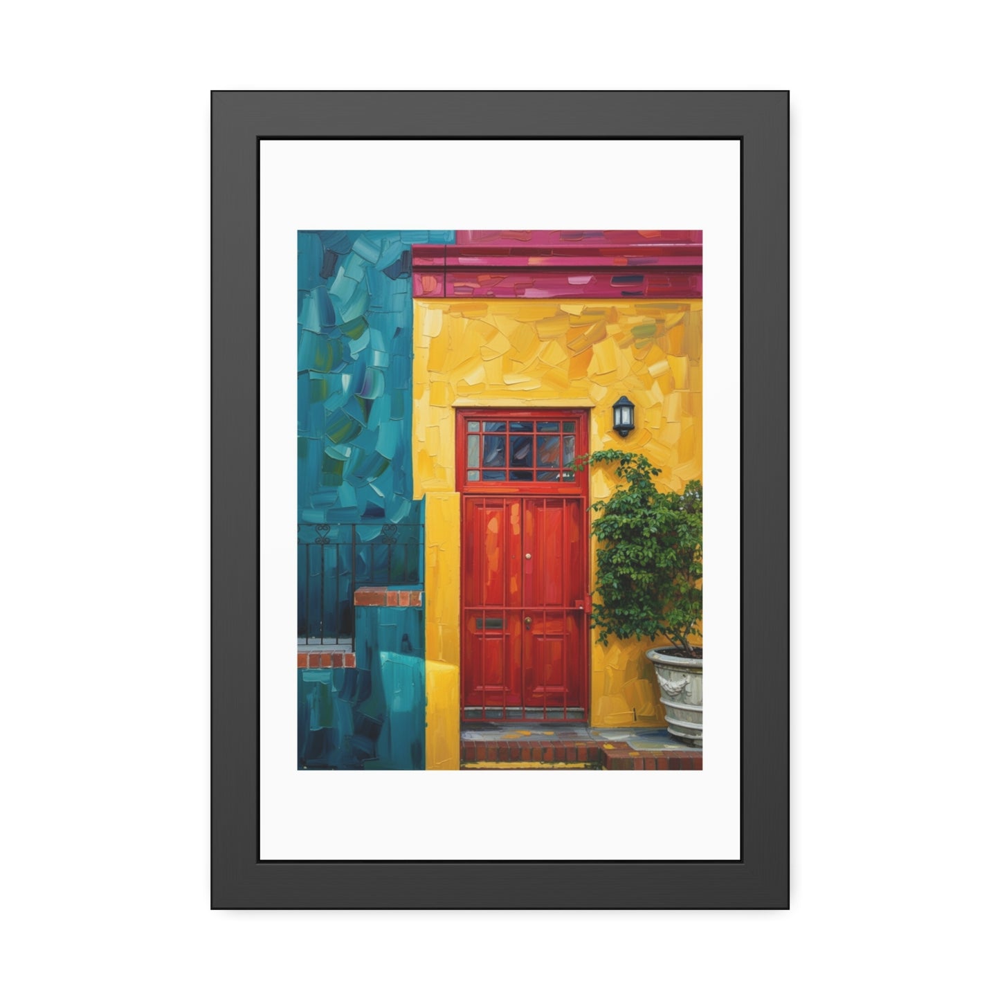 Framed Art Print - Vibrant Red Door Street Scene Poster