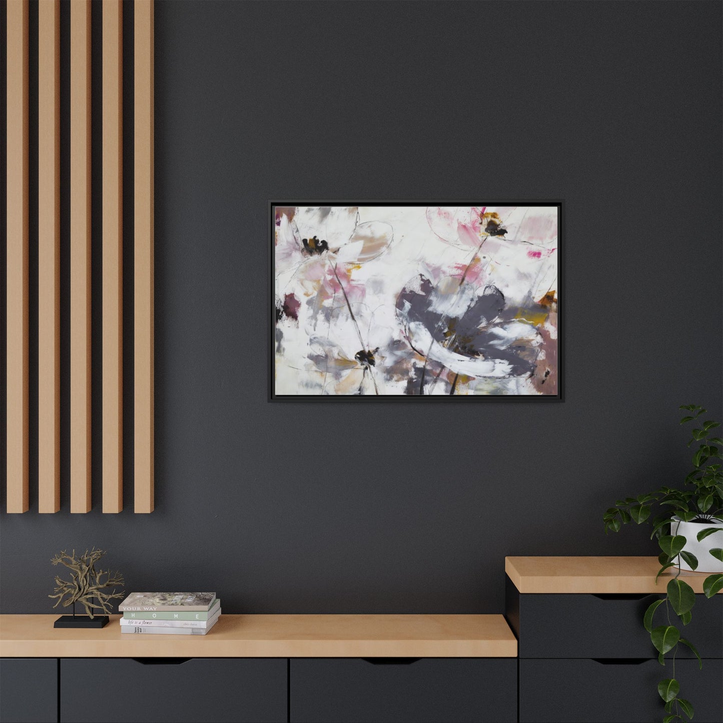 Abstract Floral Matte Canvas Framed Wall Art — Soft Watercolor Blooms