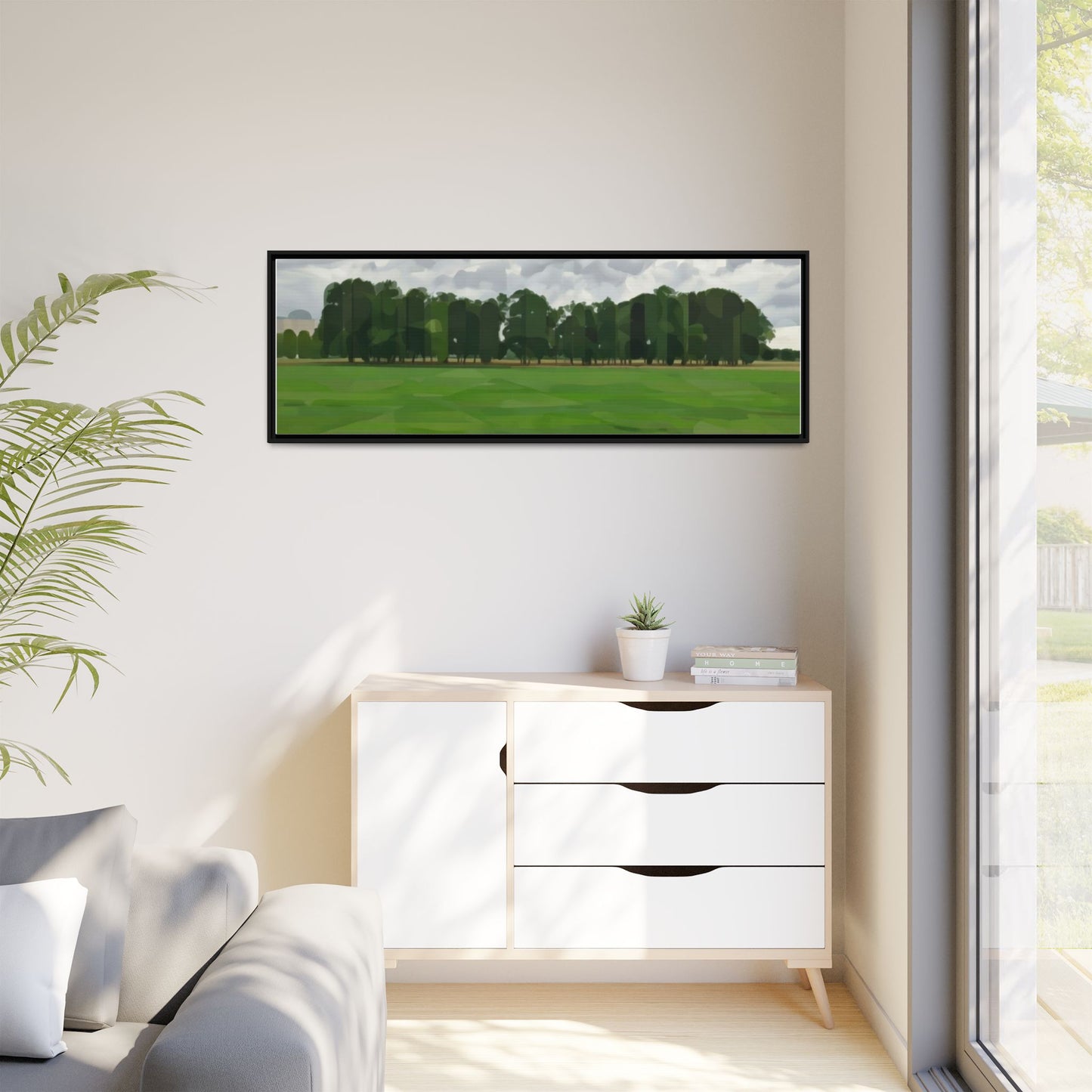 Framed Matte Canvas Print — Minimalist Green Landscape Art