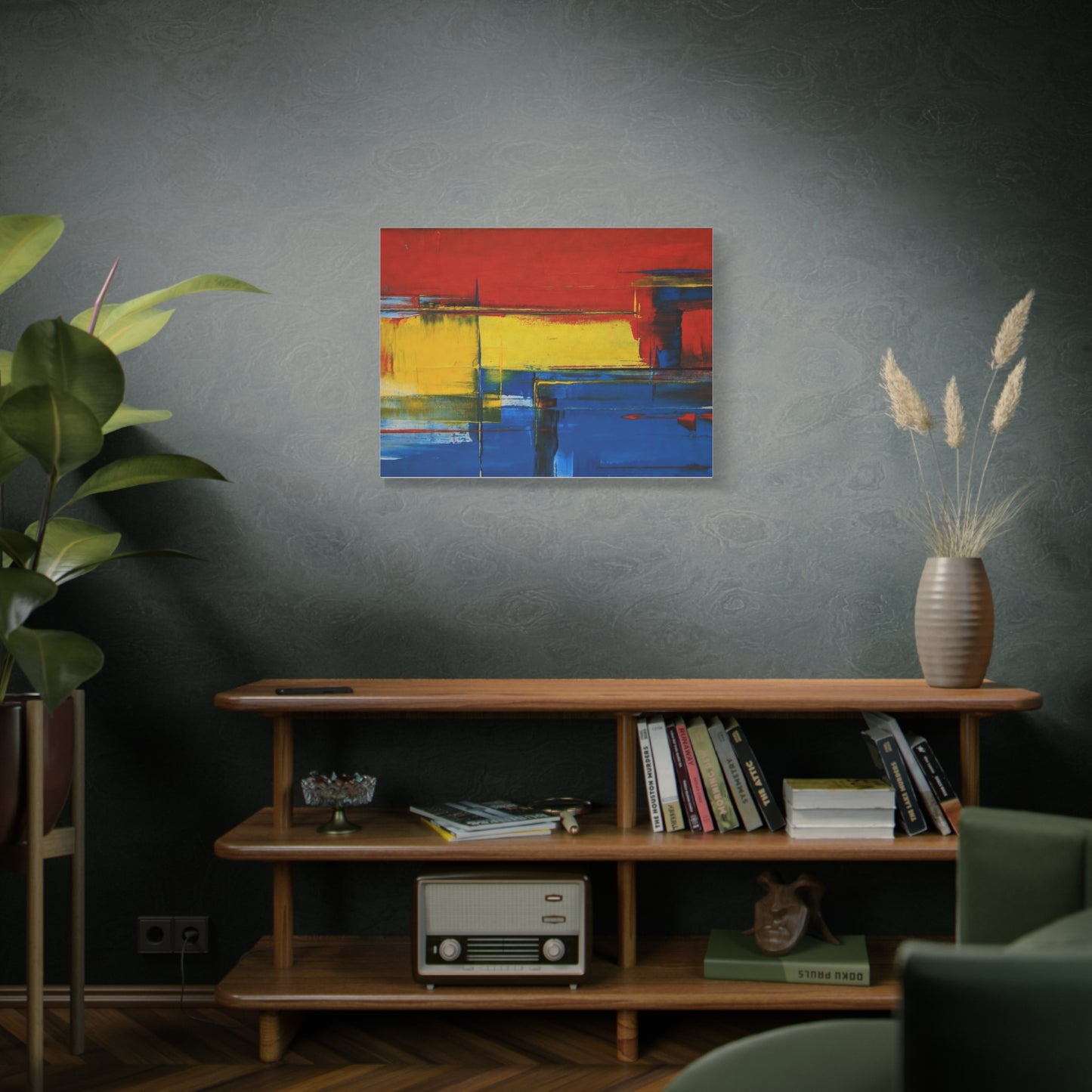 Abstract Color Block Matte Canvas Wall Art — Red, Yellow & Blue Stretched Canvas