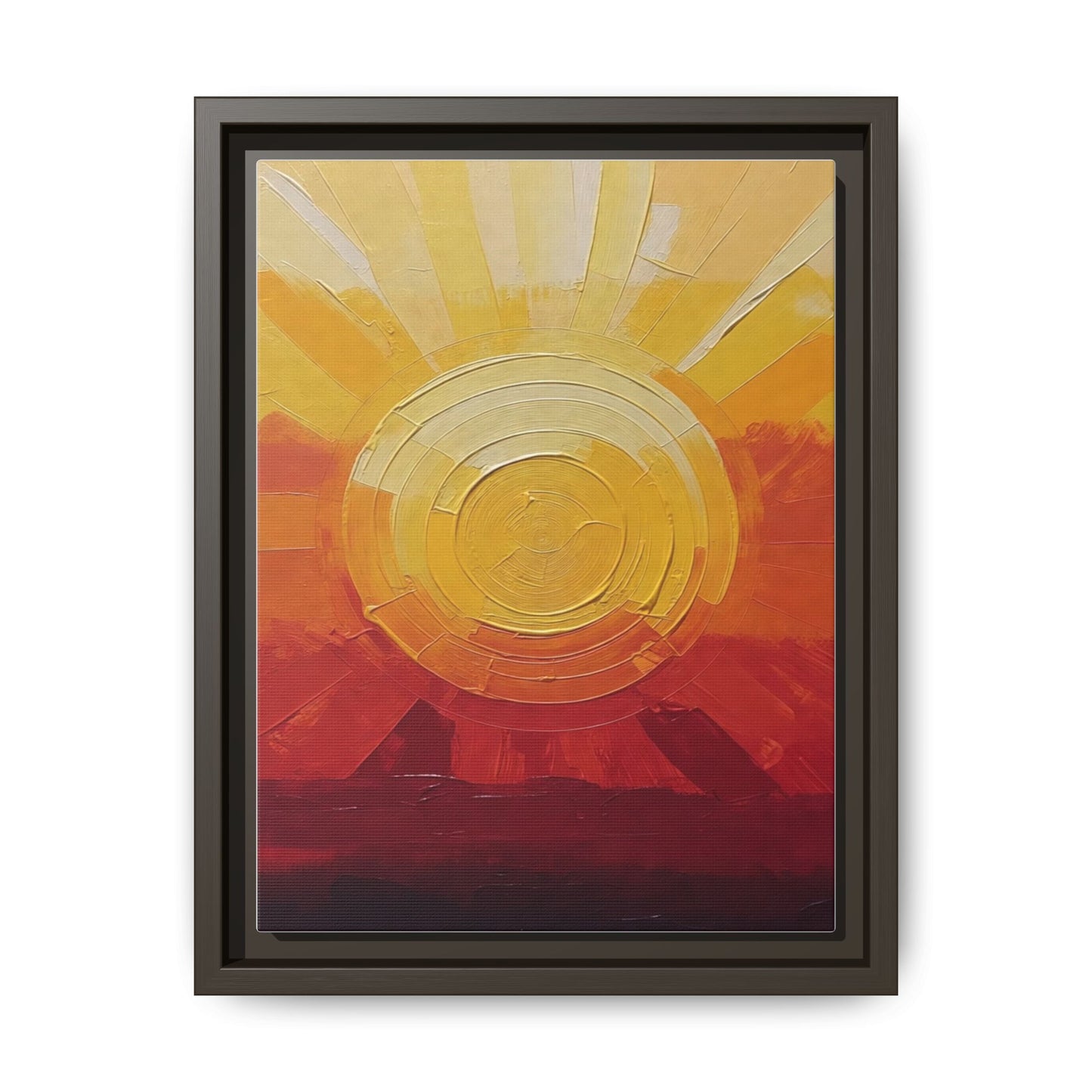 Sunburst Abstract Framed Canvas Art — Matte Multi‑Color Wall Print
