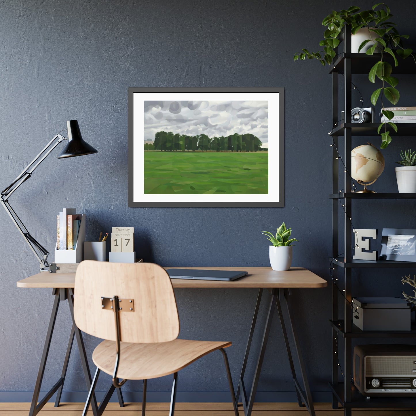 Framed Landscape Poster — Minimal Green Field Art Print