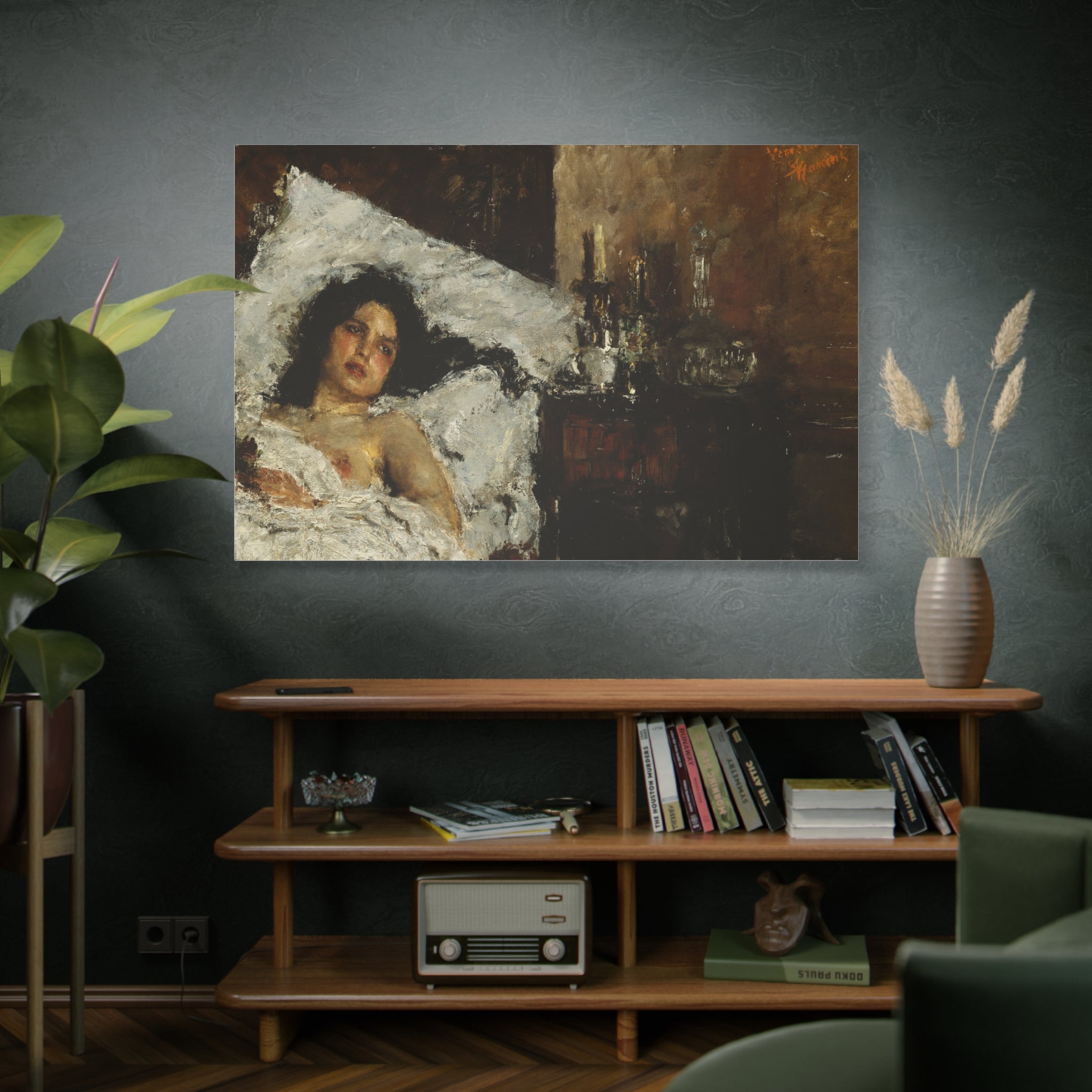 Resting by Antonio Mancini Matte Canvas Wall Art Print
