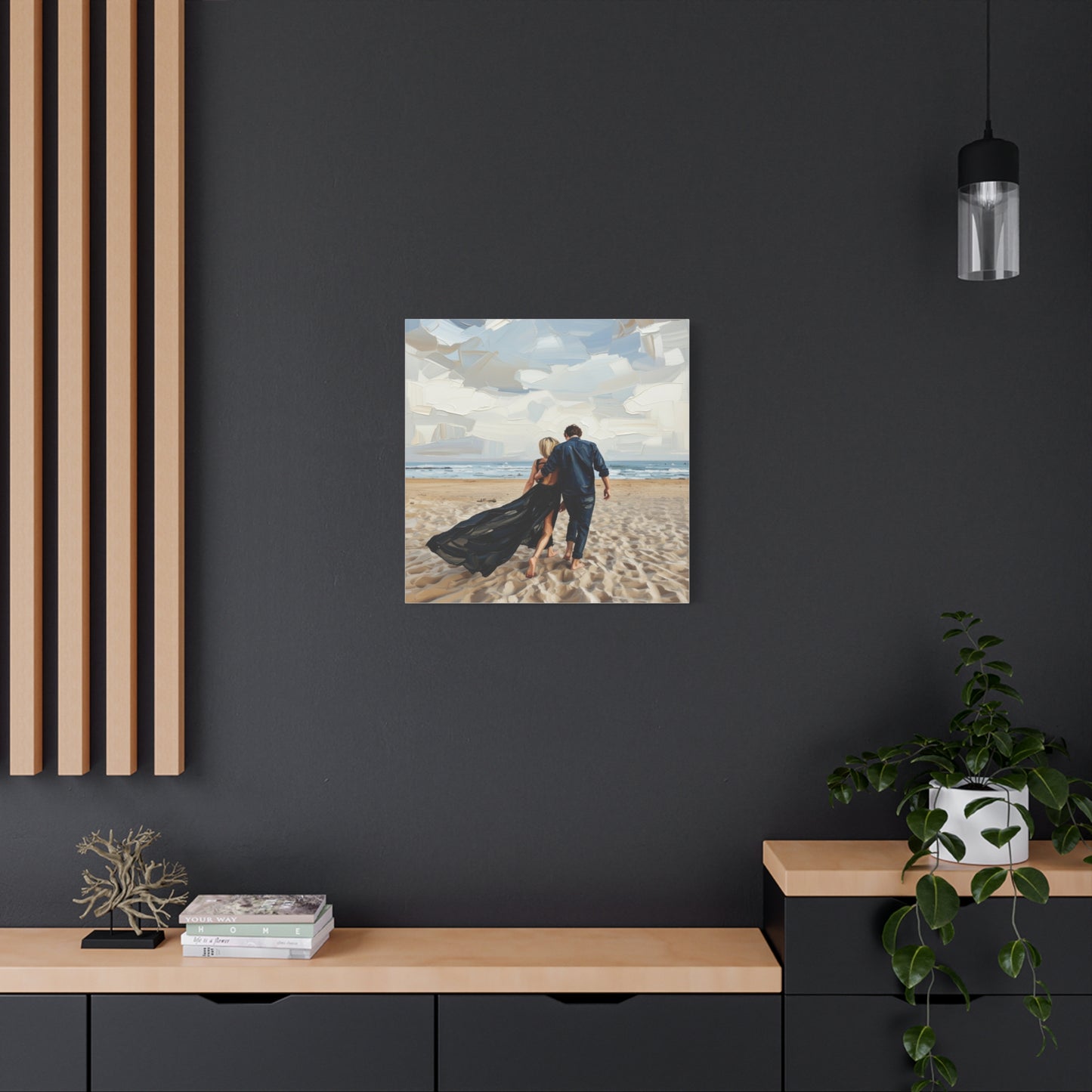 Beach Couple Canvas Print — Romantic Seaside Wall Art, Matte Stretched 1.25"
