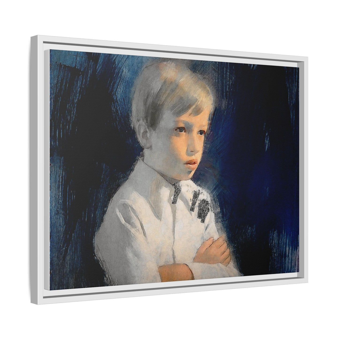 Painting of boy by Unknown Artist Framed Matte Canvas Wall Art Print