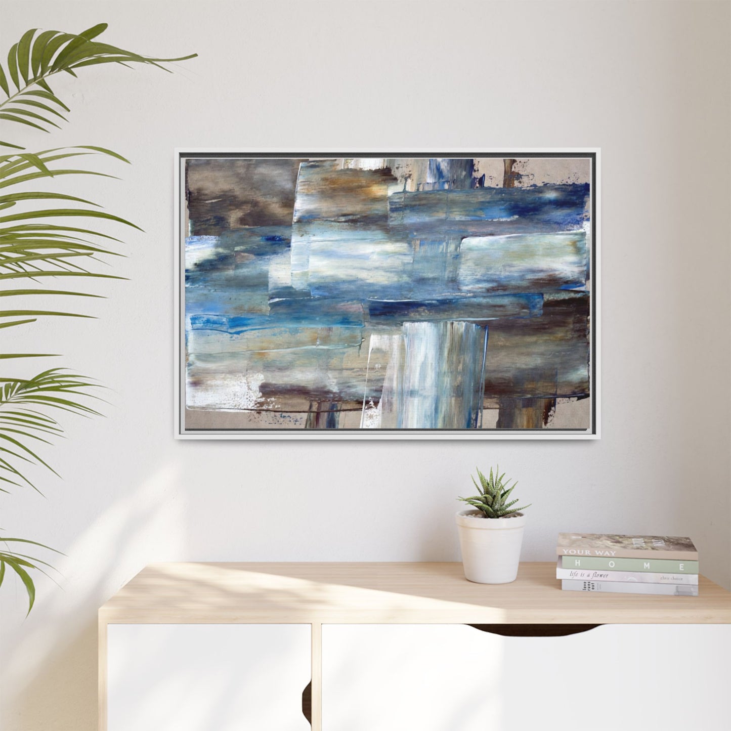 Abstract Blue Coastal Matte Canvas Framed Wall Art