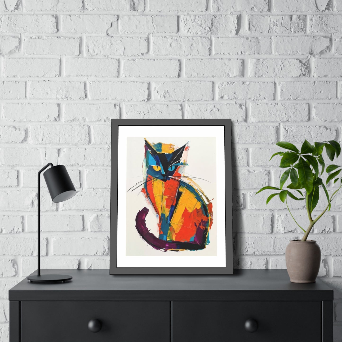 Colorful Abstract Cat Framed Poster