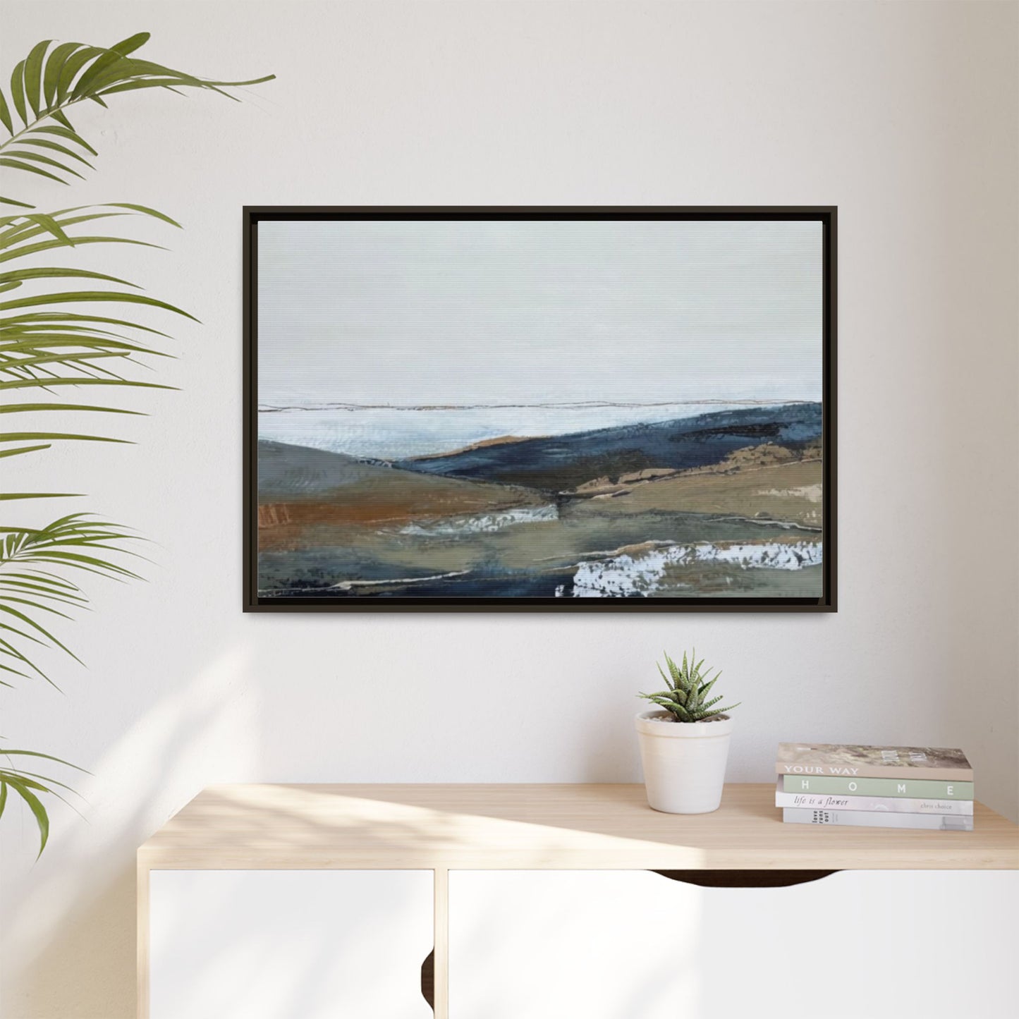 Framed Matte Canvas Wall Art — Serene Coastal Abstract Landscape