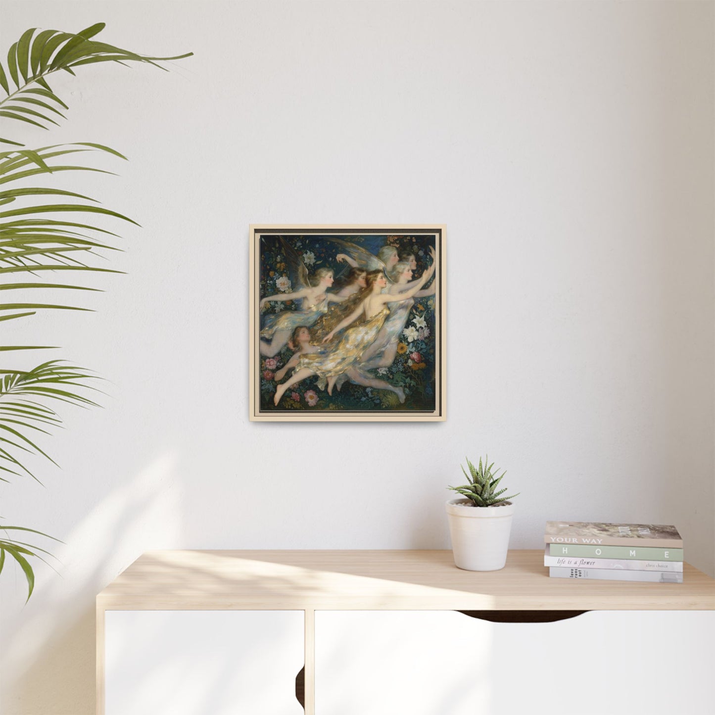 Framed Matte Canvas Wall Art — Vintage Fairies & Floral Painting