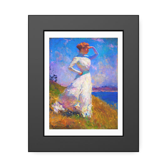 Coastal Impressionist Framed Poster — Woman in White Seaside Art Print