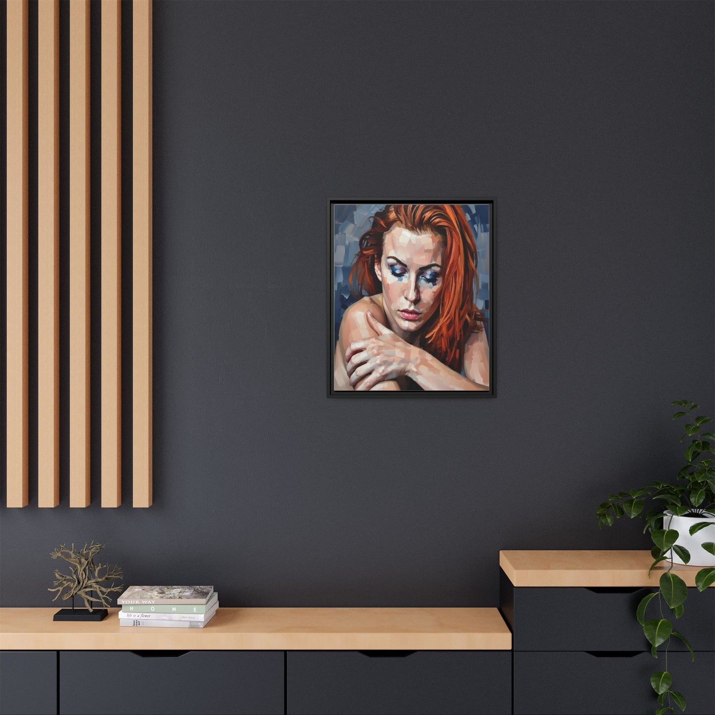Framed Matte Canvas Art – Contemplative Redhead Portrait