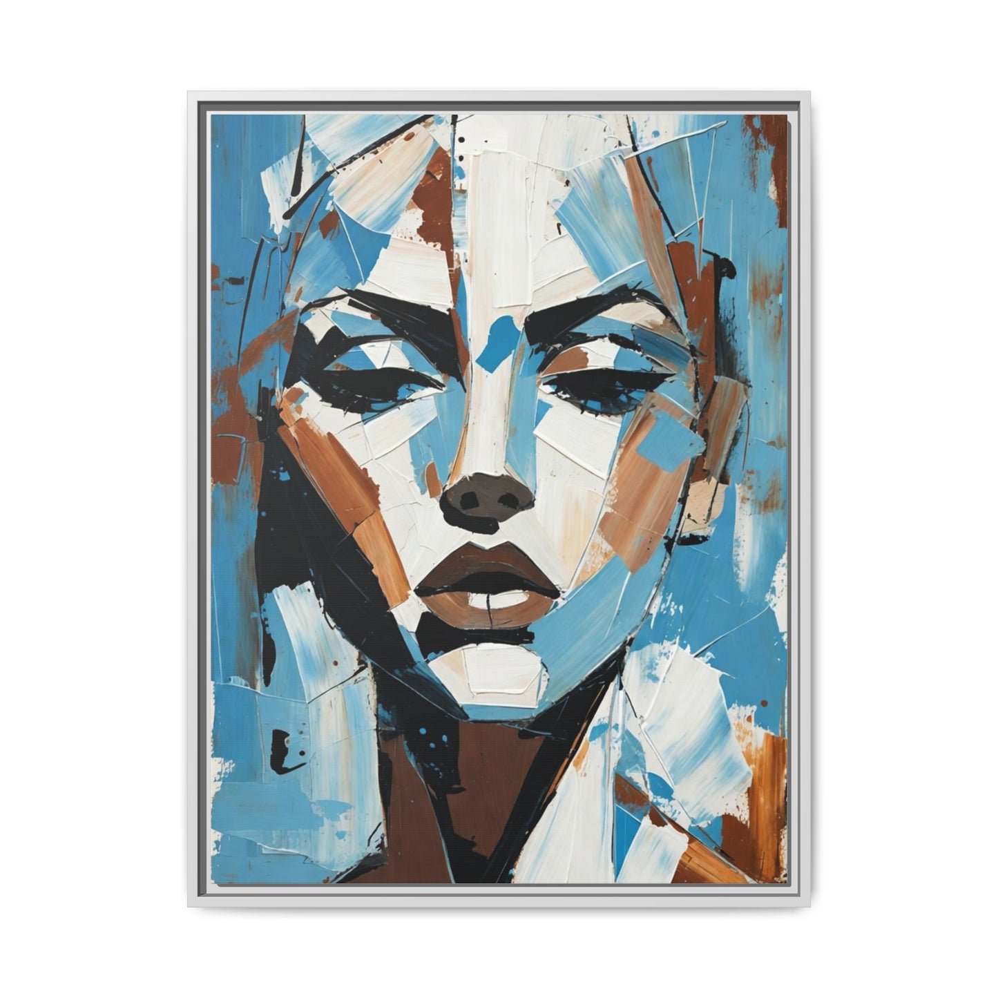 Abstract Blue Face Matte Canvas Wall Art — Framed Modern Portrait Print