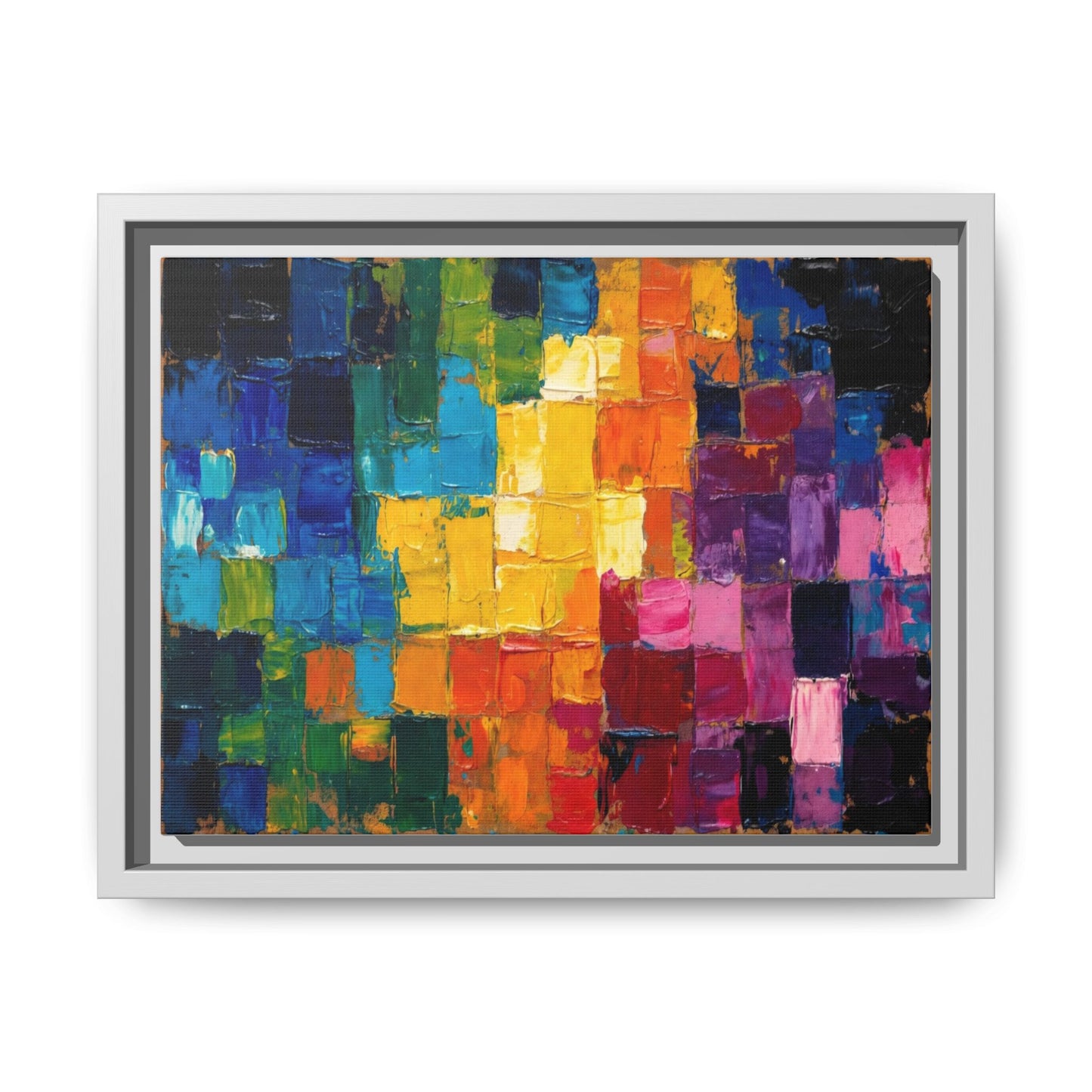 Abstract Rainbow Mosaic Framed Canvas Print — Colorful Modern Wall Art