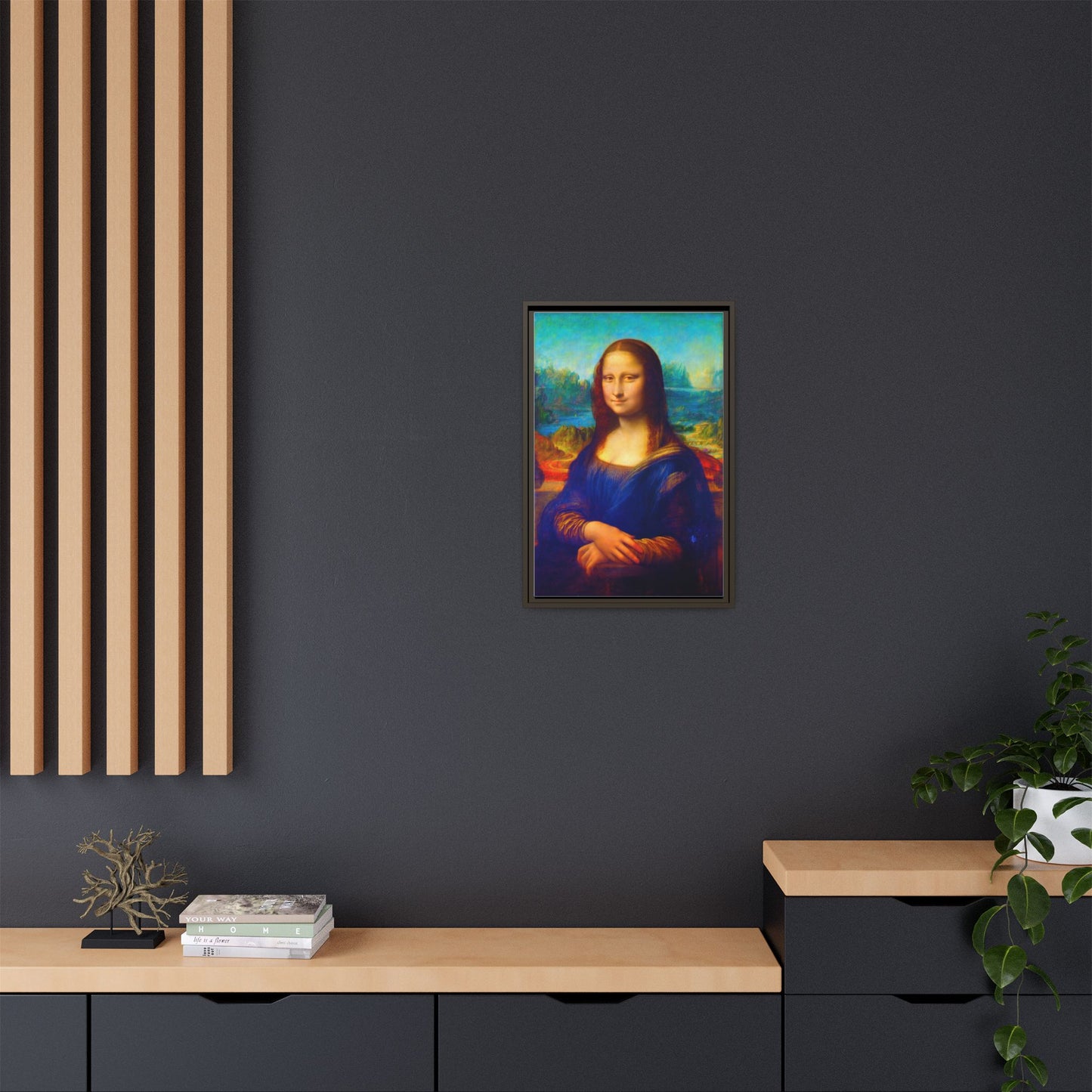 Framed Matte Canvas Print — Colorful Mona Lisa Wall Art
