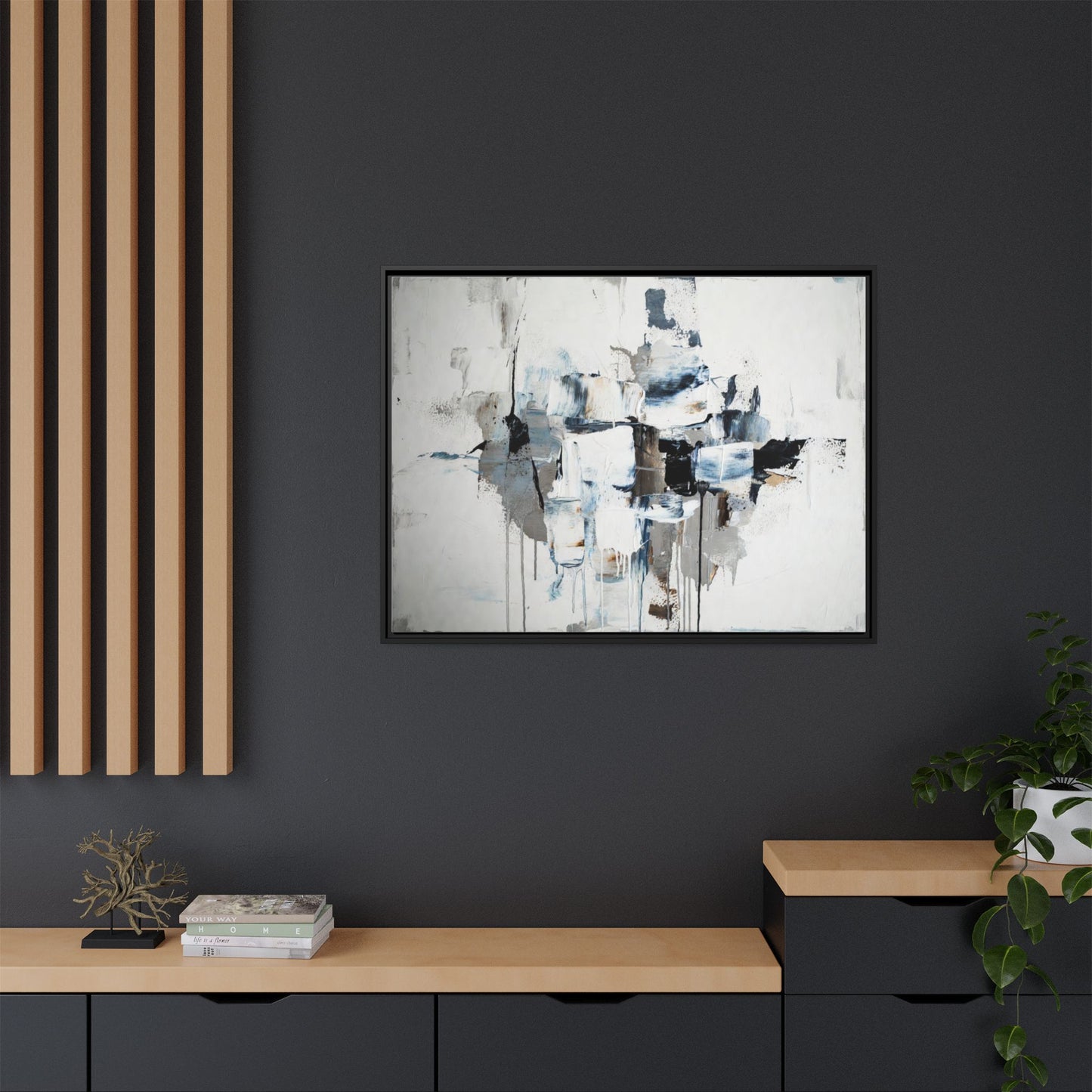 Framed Abstract Canvas Art — Blue Neutral Modern Wall Print