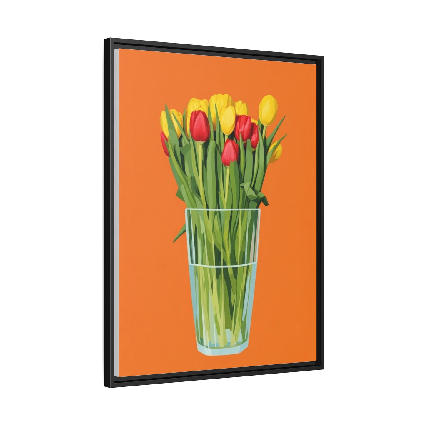 Framed Tulip Canvas Print — Colorful Tulips in Glass Vase