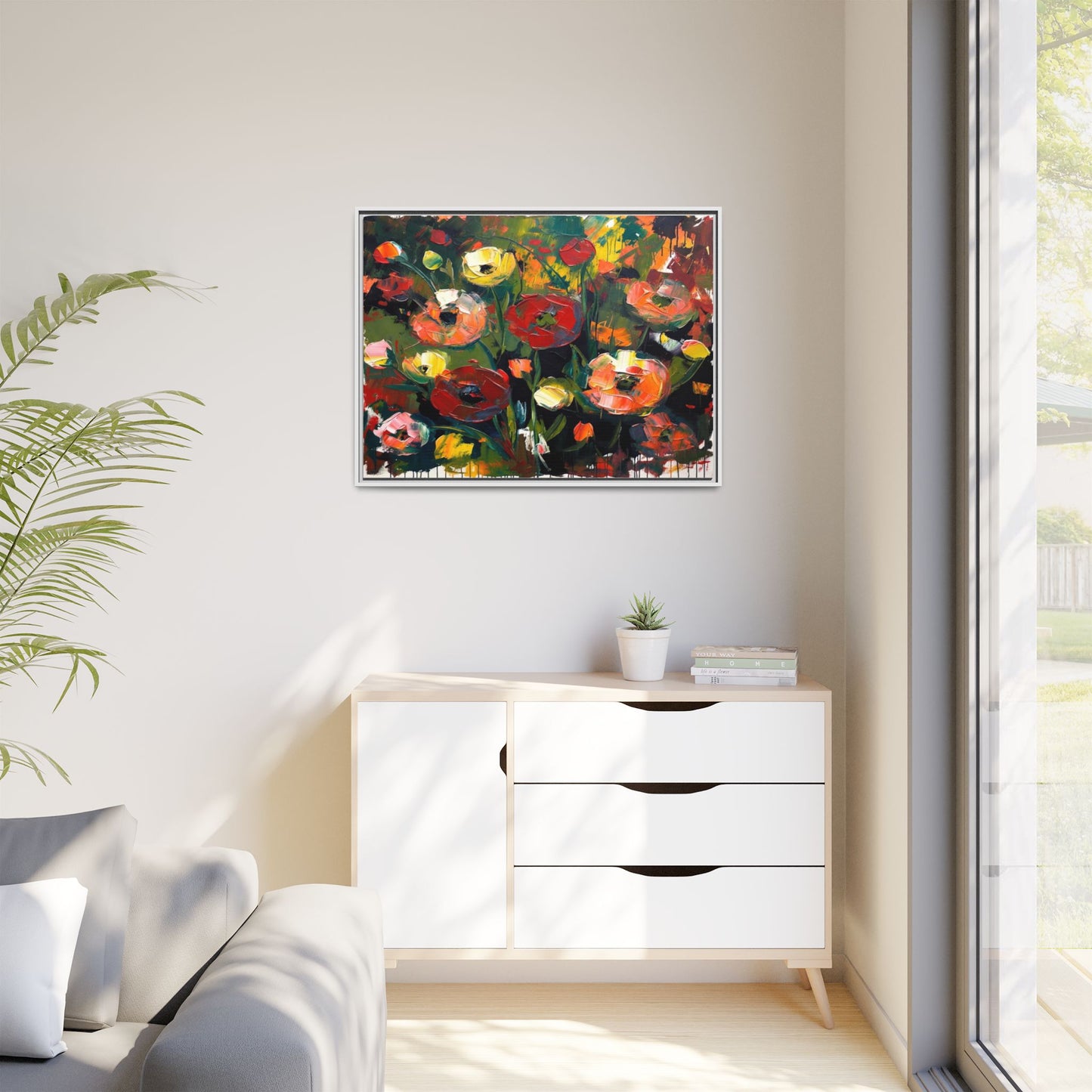 Framed Floral Canvas Print — Vibrant Abstract Poppies Wall Art
