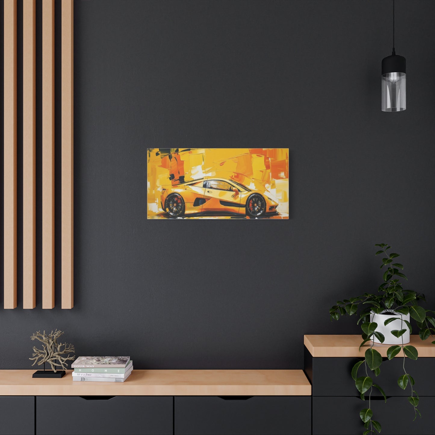 Yellow Sports Car Abstract Canvas Art - Matte Stretched Wall Print
