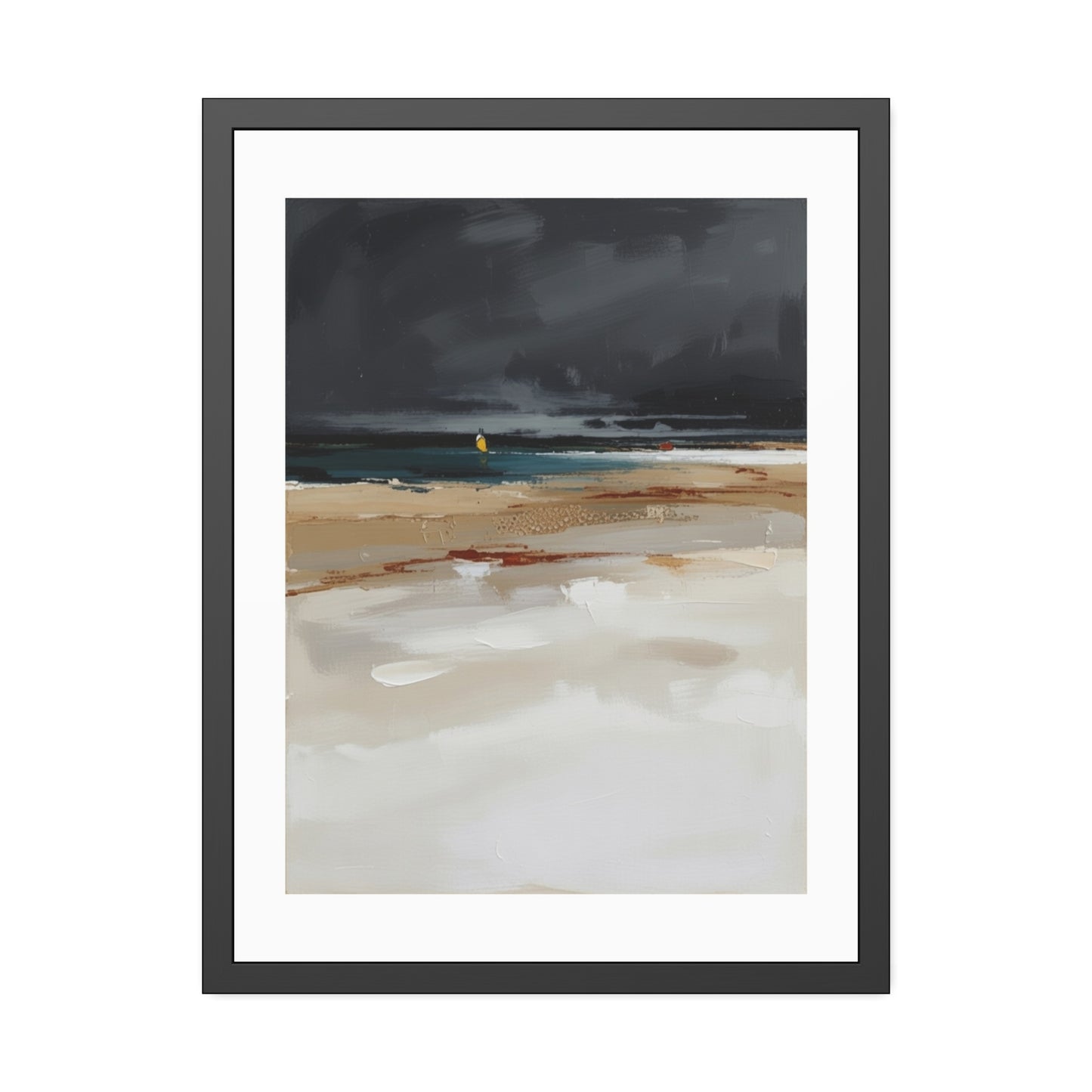 Framed Coastal Beach Print — Moody Seascape Poster in Black Frame