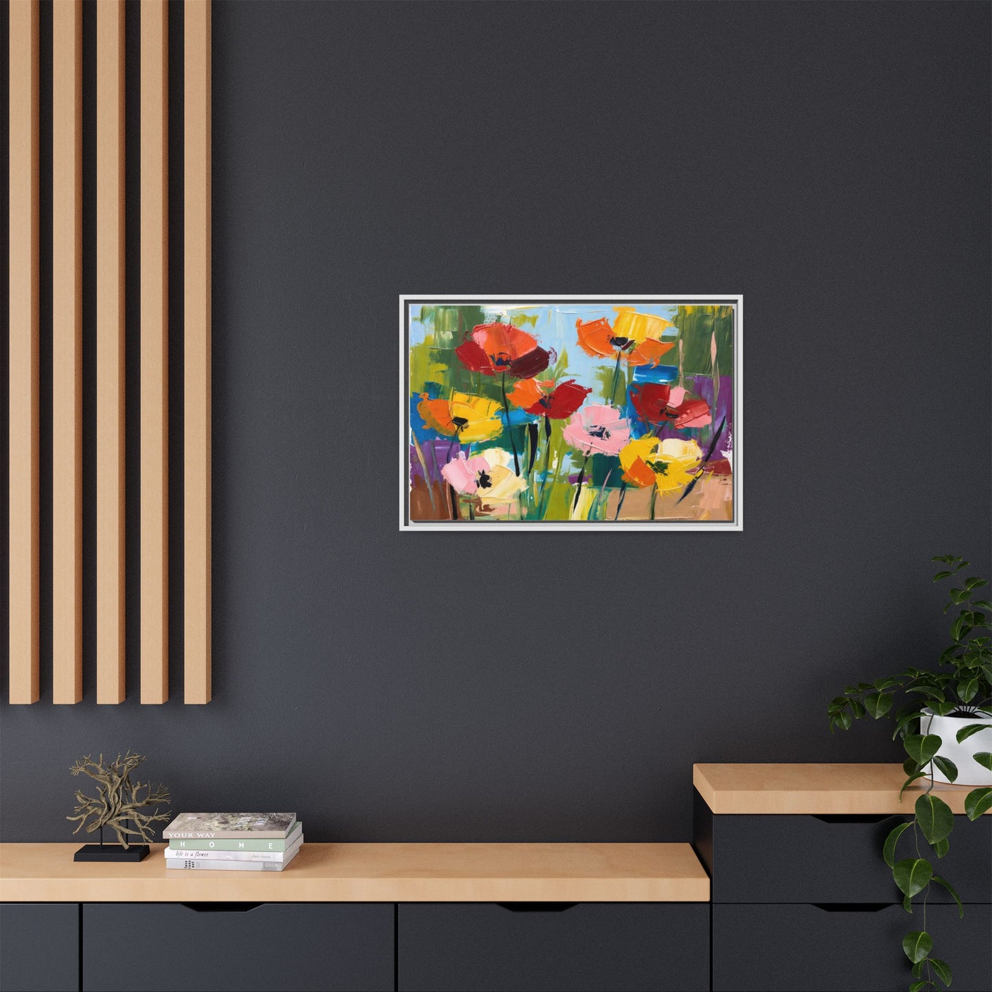 Framed Floral Canvas Print — Colorful Abstract Poppy Artwork