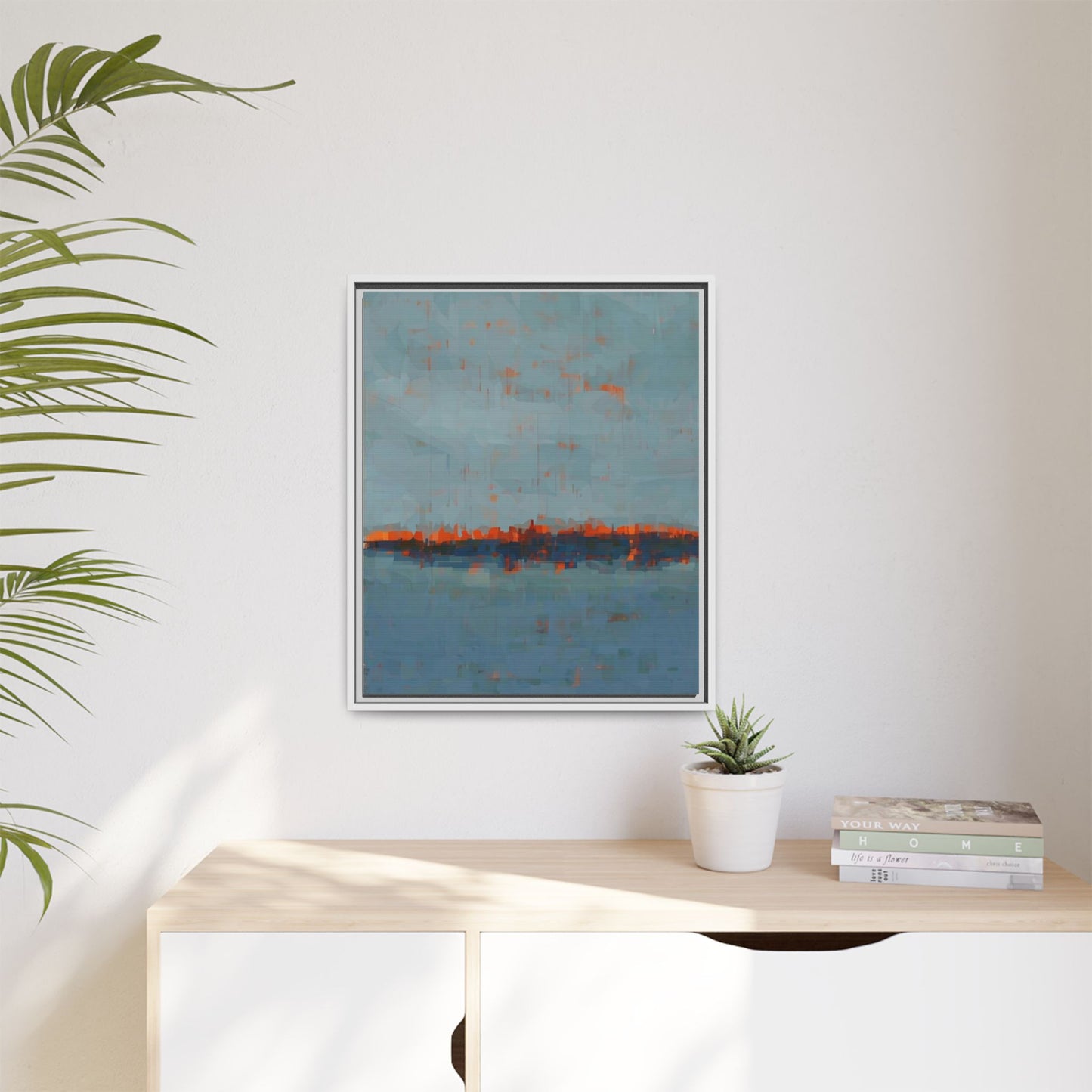Framed Canvas Art — Teal & Orange Abstract Seascape