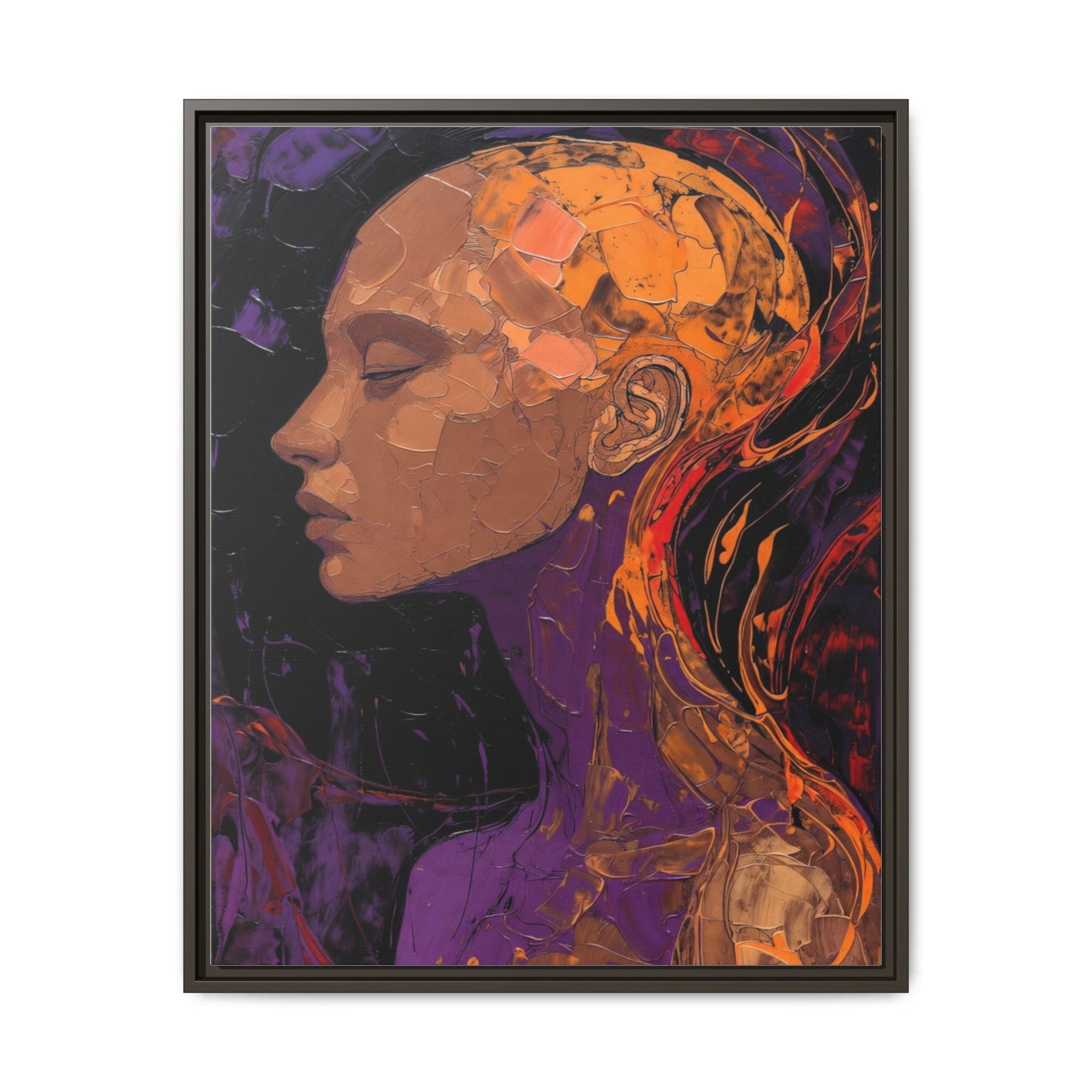 Abstract Profile Portrait Matte Framed Canvas — Multicolor Feminine Art Print