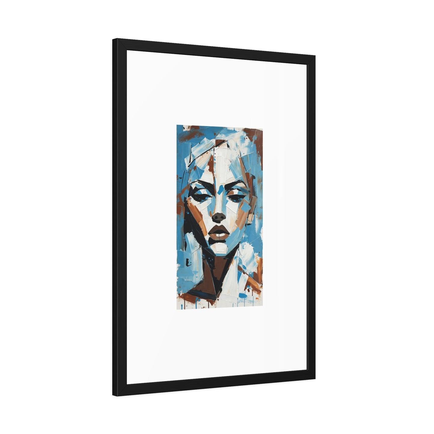 Framed Art Print - Abstract Blue Portrait Poster (Modern Wall Decor)