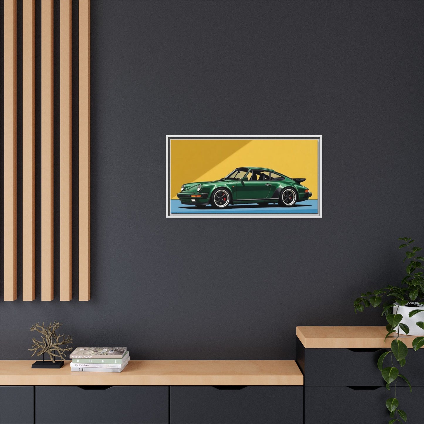 Framed Matte Canvas — Green Sports Car Wall Art