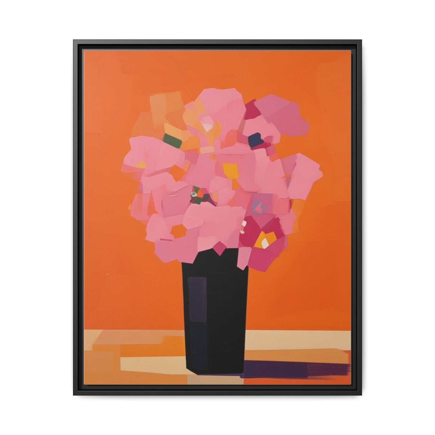 Framed Floral Canvas Art — Pink Bouquet on Orange Background