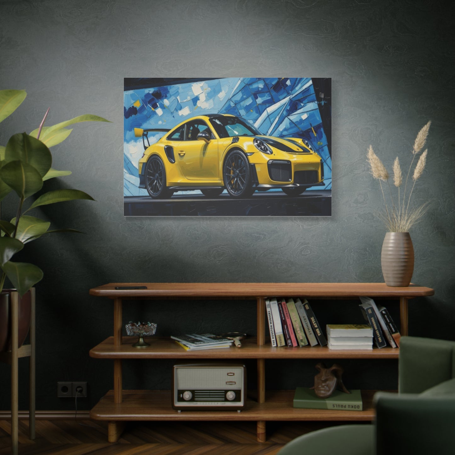 Yellow Porsche Sports Car Canvas Print — Modern Automotive Wall Art