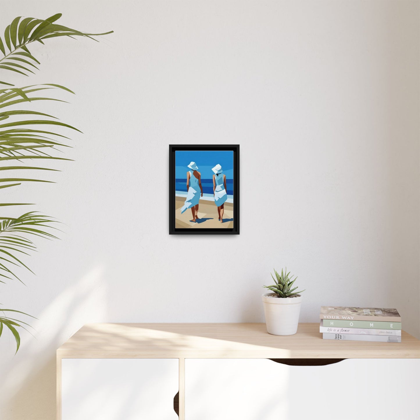 Seaside Stroll Matte Canvas Framed Print — Coastal Beach Art