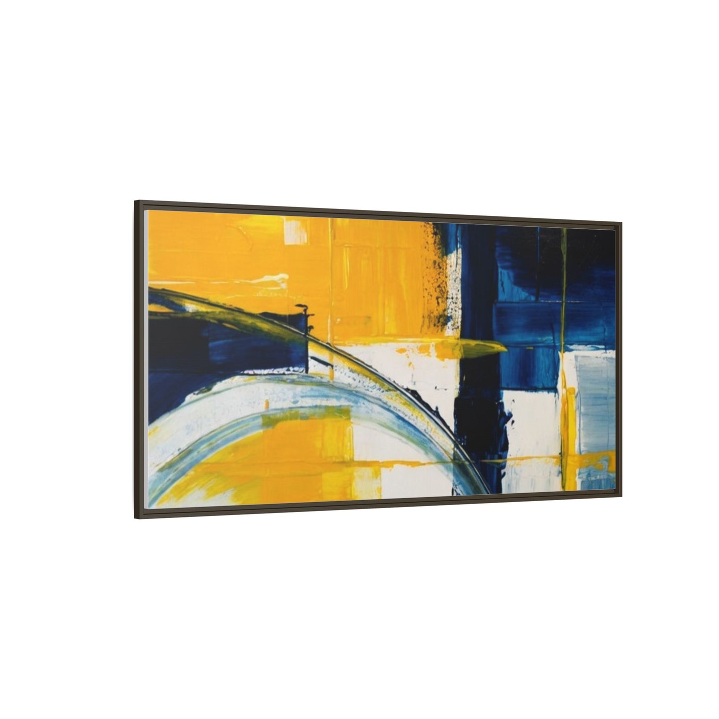 Abstract Yellow & Blue Framed Canvas Wall Art — Modern Matte Canvas Print