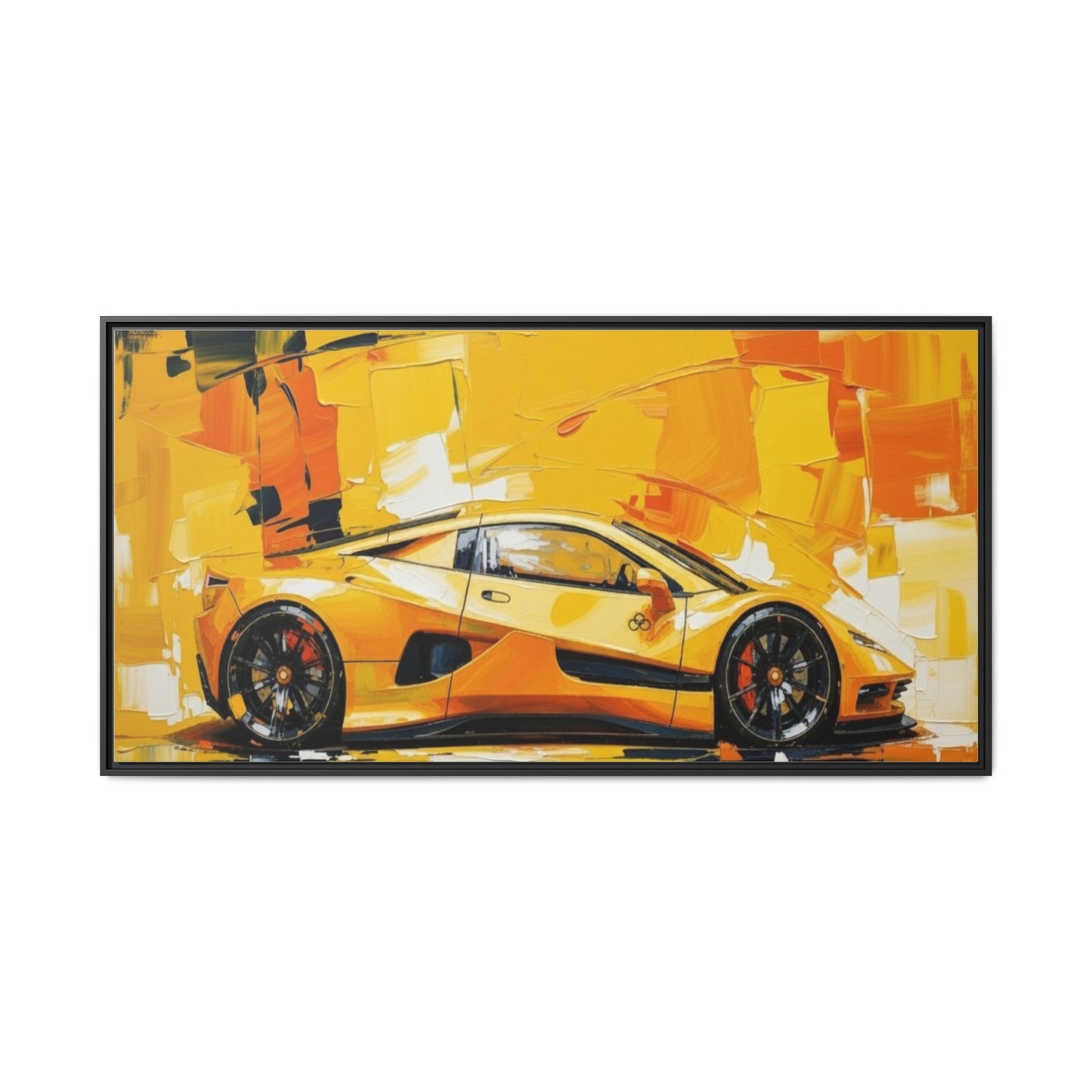 Yellow Sports Car Abstract Matte Canvas Framed Print