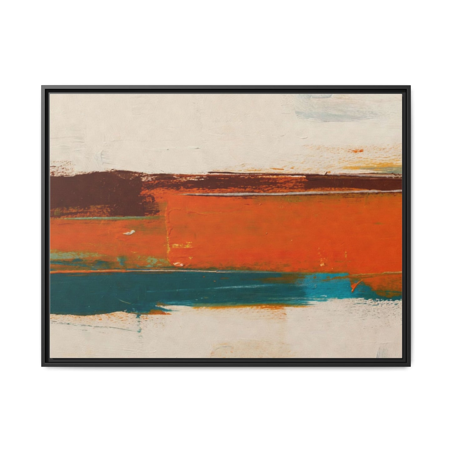 Abstract Horizon Matte Canvas Framed Print — Modern Orange Teal Wall Art