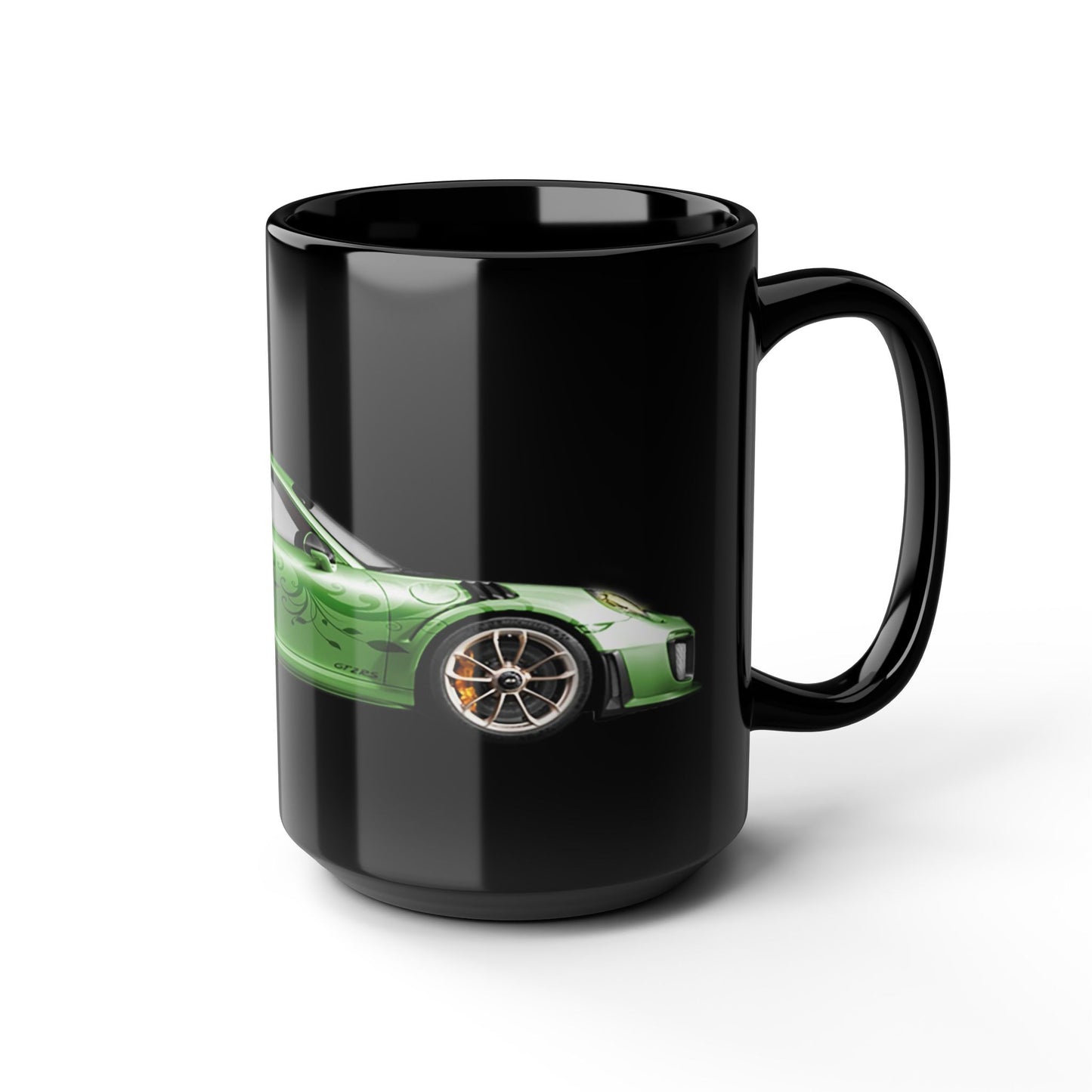 Green Sports Car Mug — Black Ceramic Coffee Cup for Car Enthusiasts (11oz/15oz)