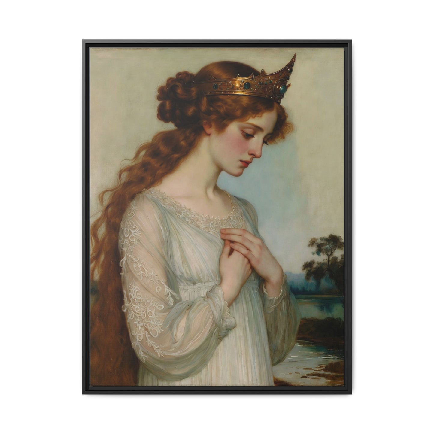 Framed Matte Canvas Print — Vintage Pre-Raphaelite Princess Portrait