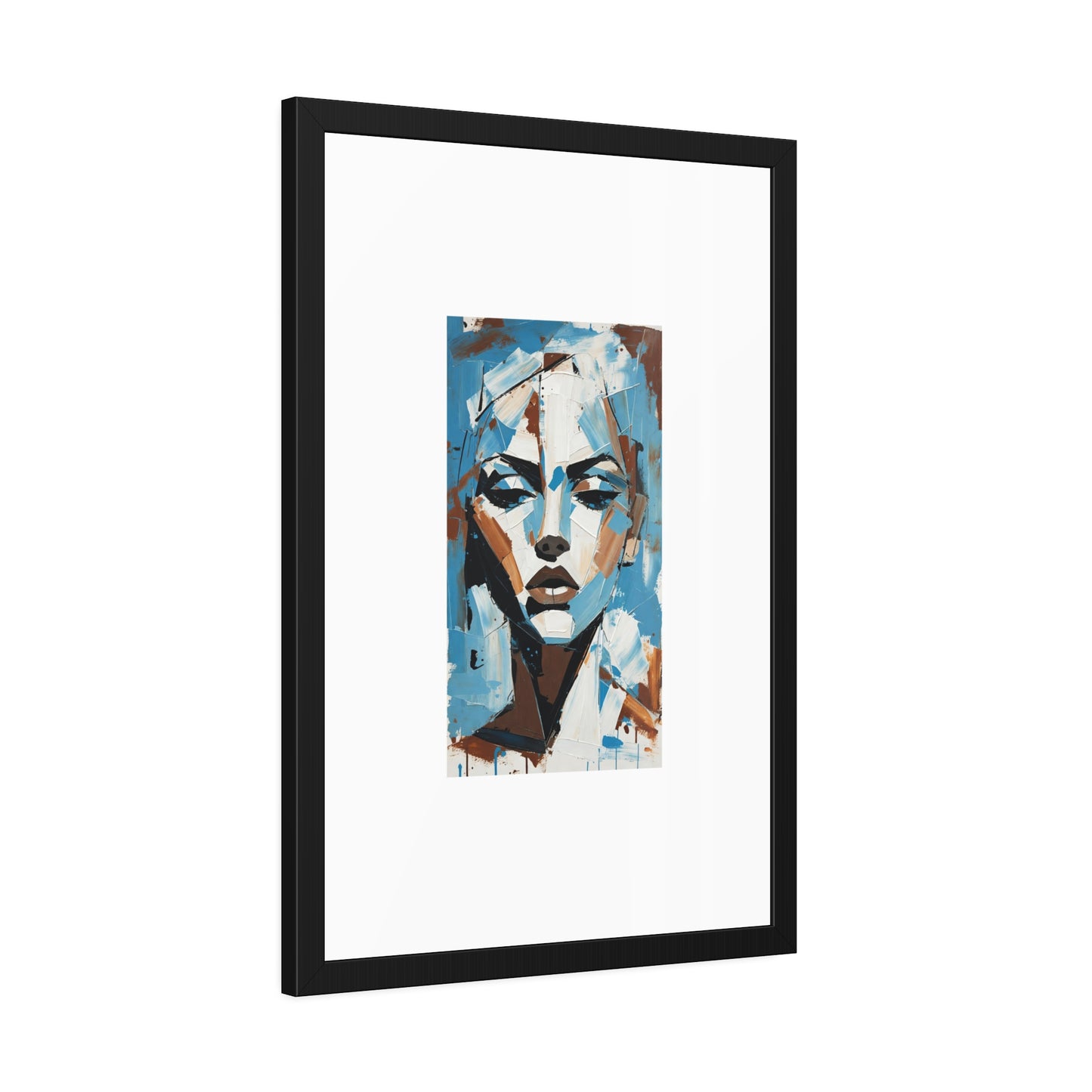 Framed Art Print - Abstract Blue Portrait Poster (Modern Wall Decor)