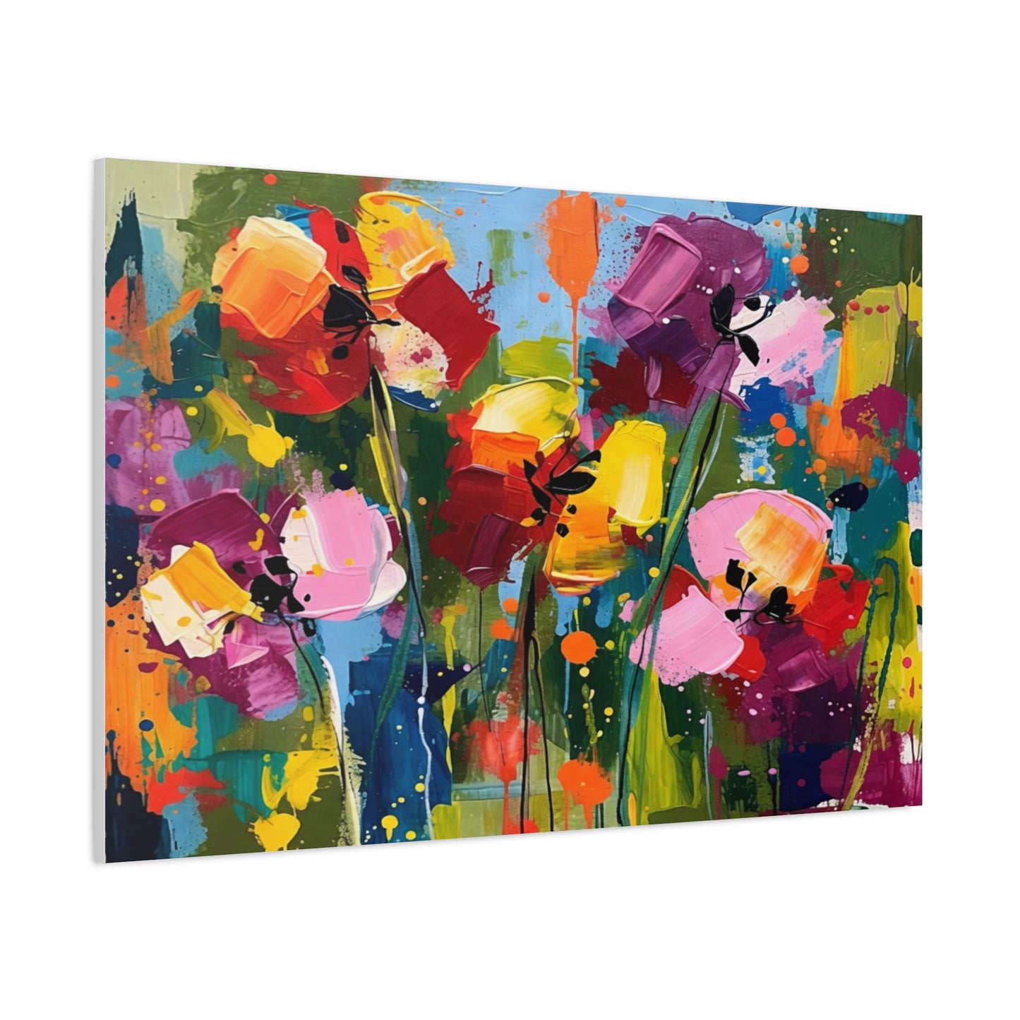 Vibrant Abstract Floral Canvas — Colorful Poppy Wall Art, Matte Stretched 1.25"