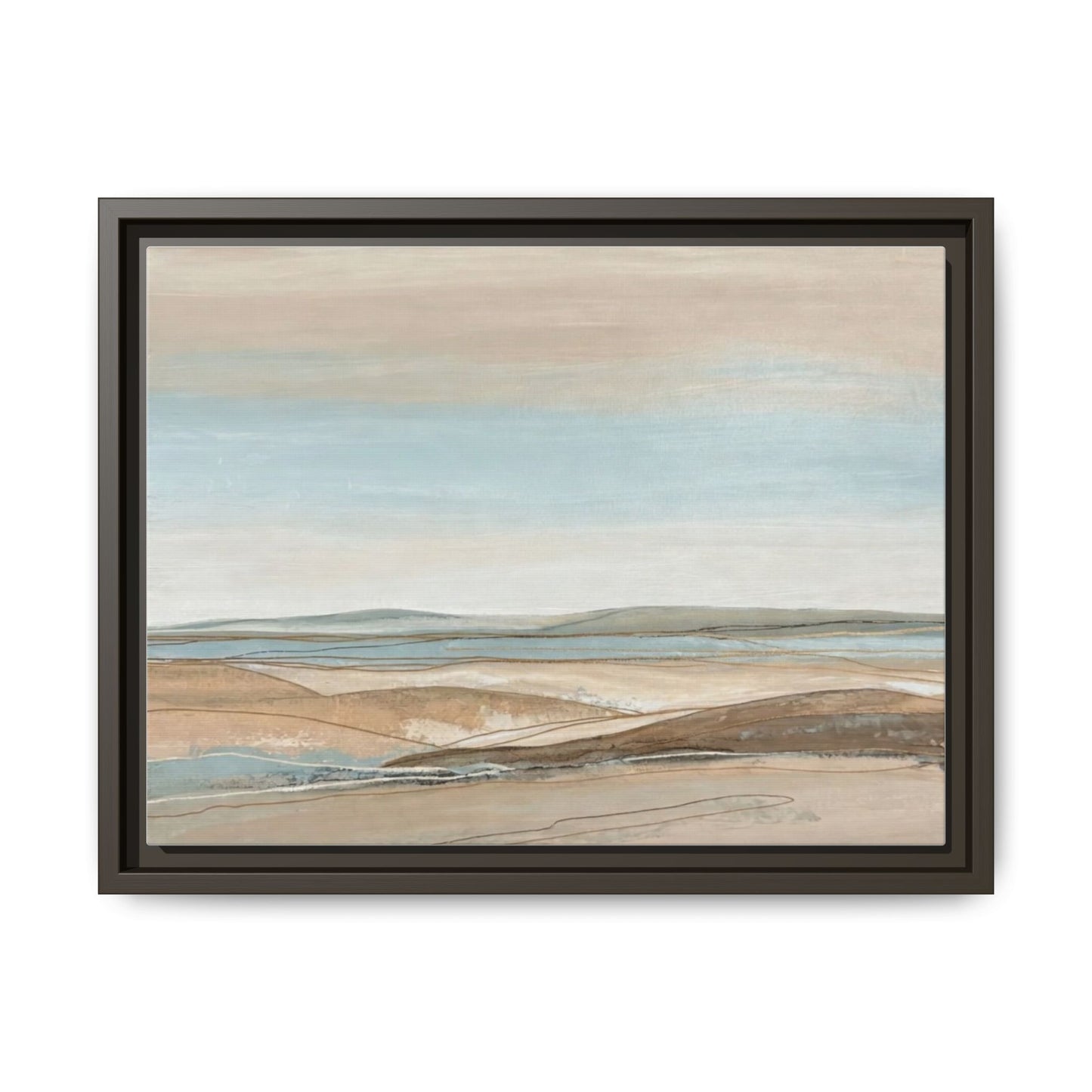 Framed Abstract Landscape Matte Canvas — Serene Coastal Horizon Wall Art