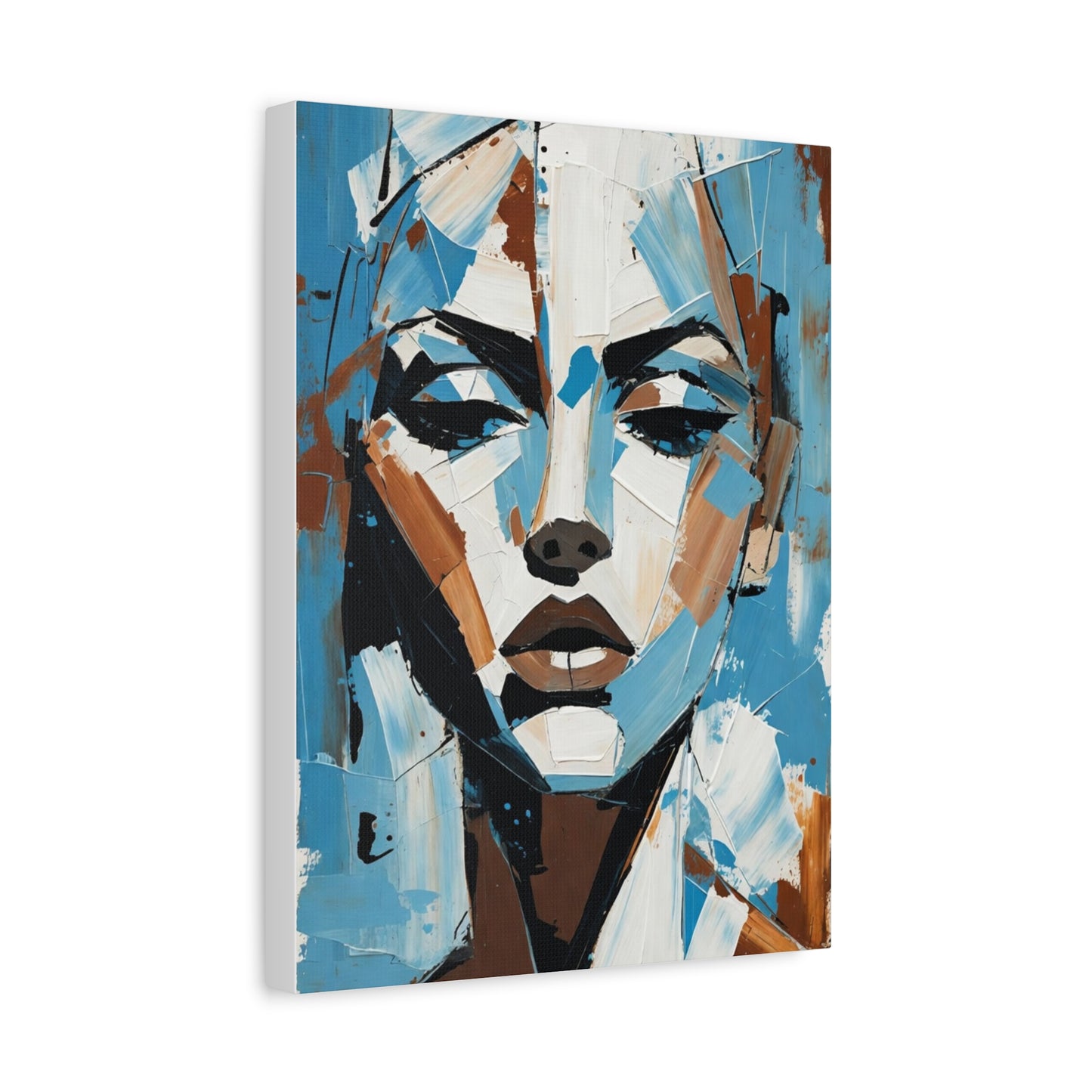 Abstract Blue Portrait Canvas Print — Modern Stretched Matte Wall Art