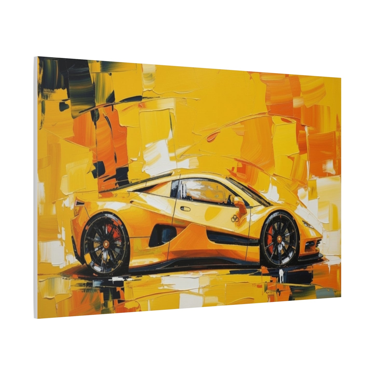Yellow Sports Car Abstract Canvas Art - Matte Stretched Wall Print