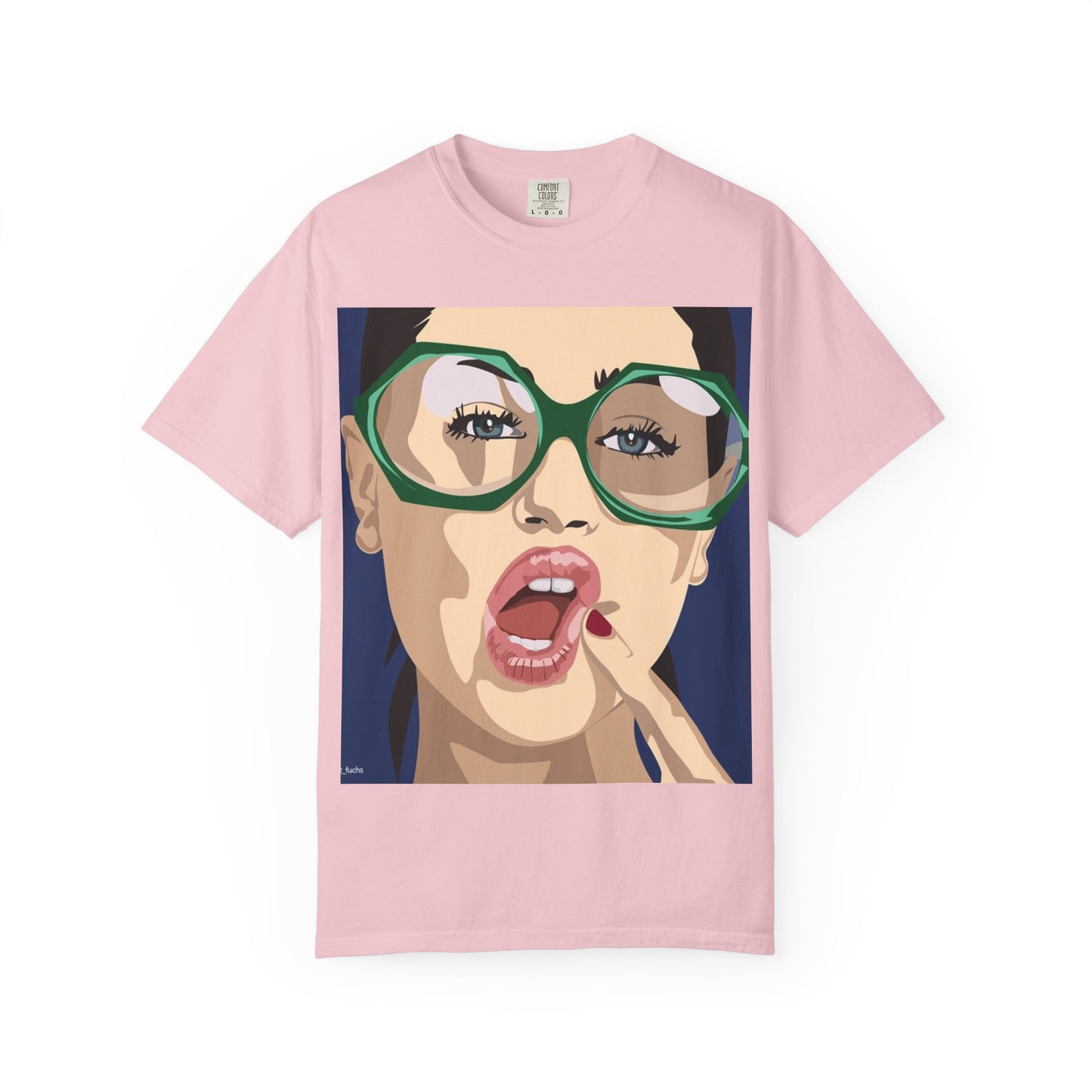 Pop Art Woman Graphic T‑Shirt — Retro Chic Green Glasses Design