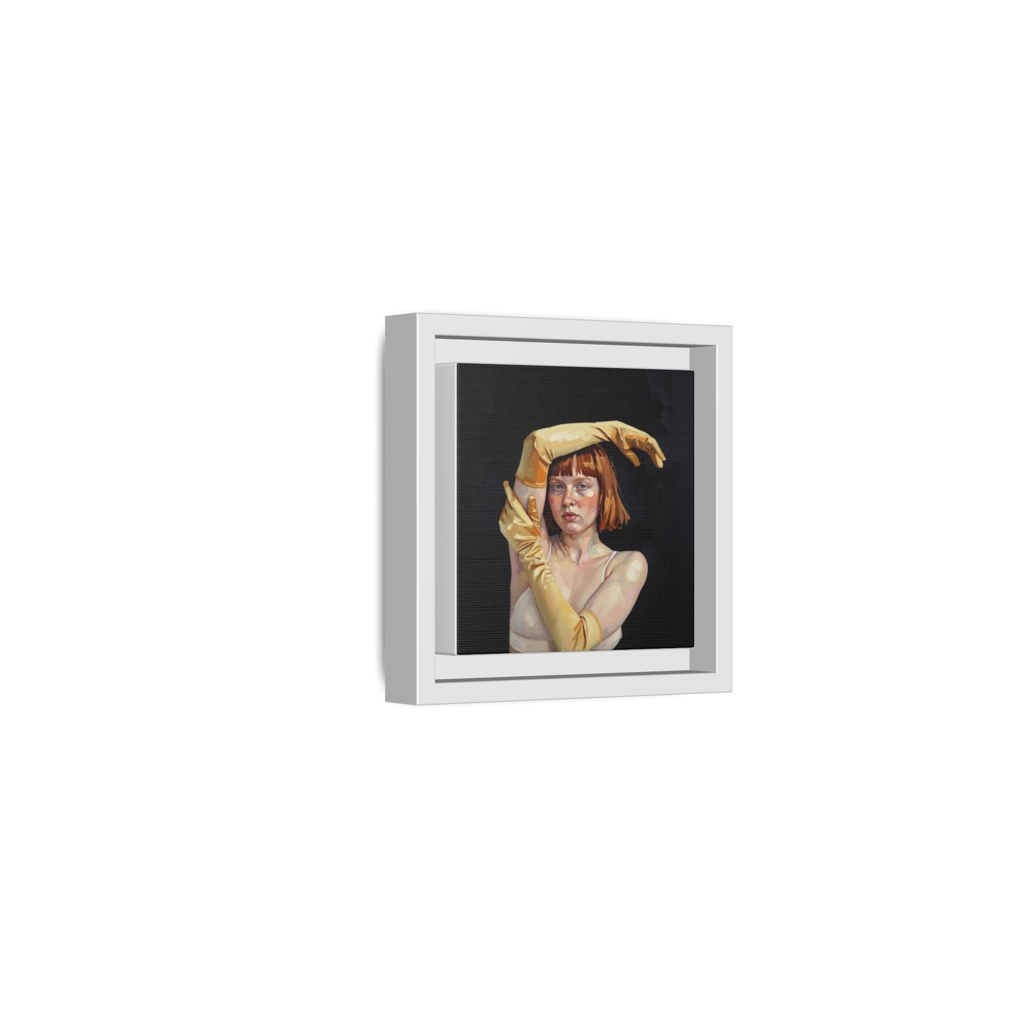 Framed Matte Canvas Art – Portrait of Woman in Yellow Gloves